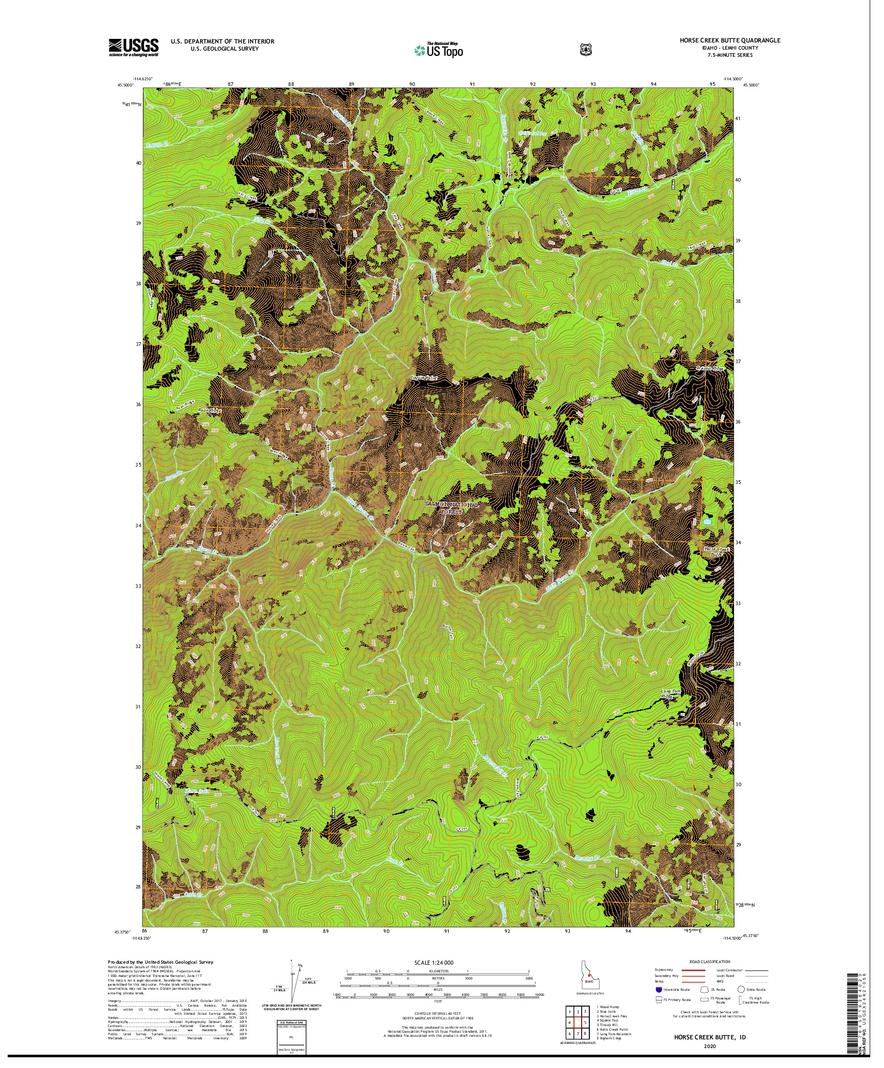 USGS US TOPO 7.5-MINUTE MAP FOR HORSE CREEK BUTTE, ID 2020