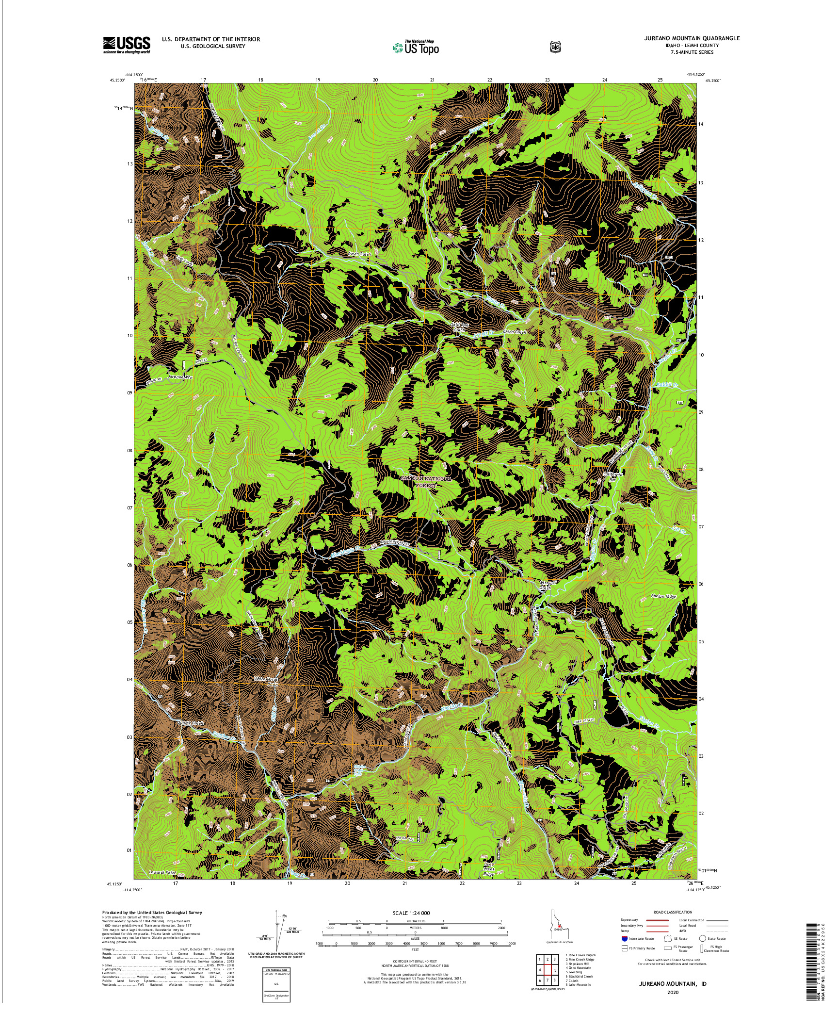 USGS US TOPO 7.5-MINUTE MAP FOR JUREANO MOUNTAIN, ID 2020
