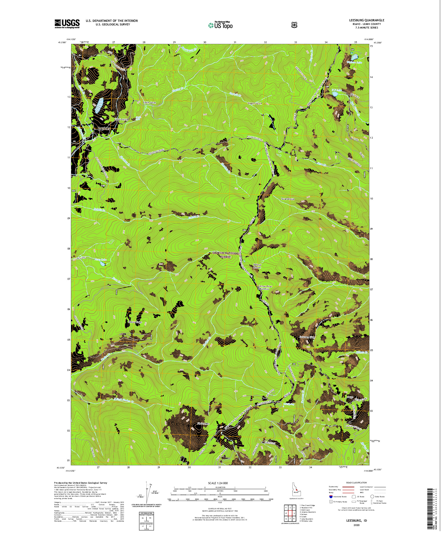 USGS US TOPO 7.5-MINUTE MAP FOR LEESBURG, ID 2020