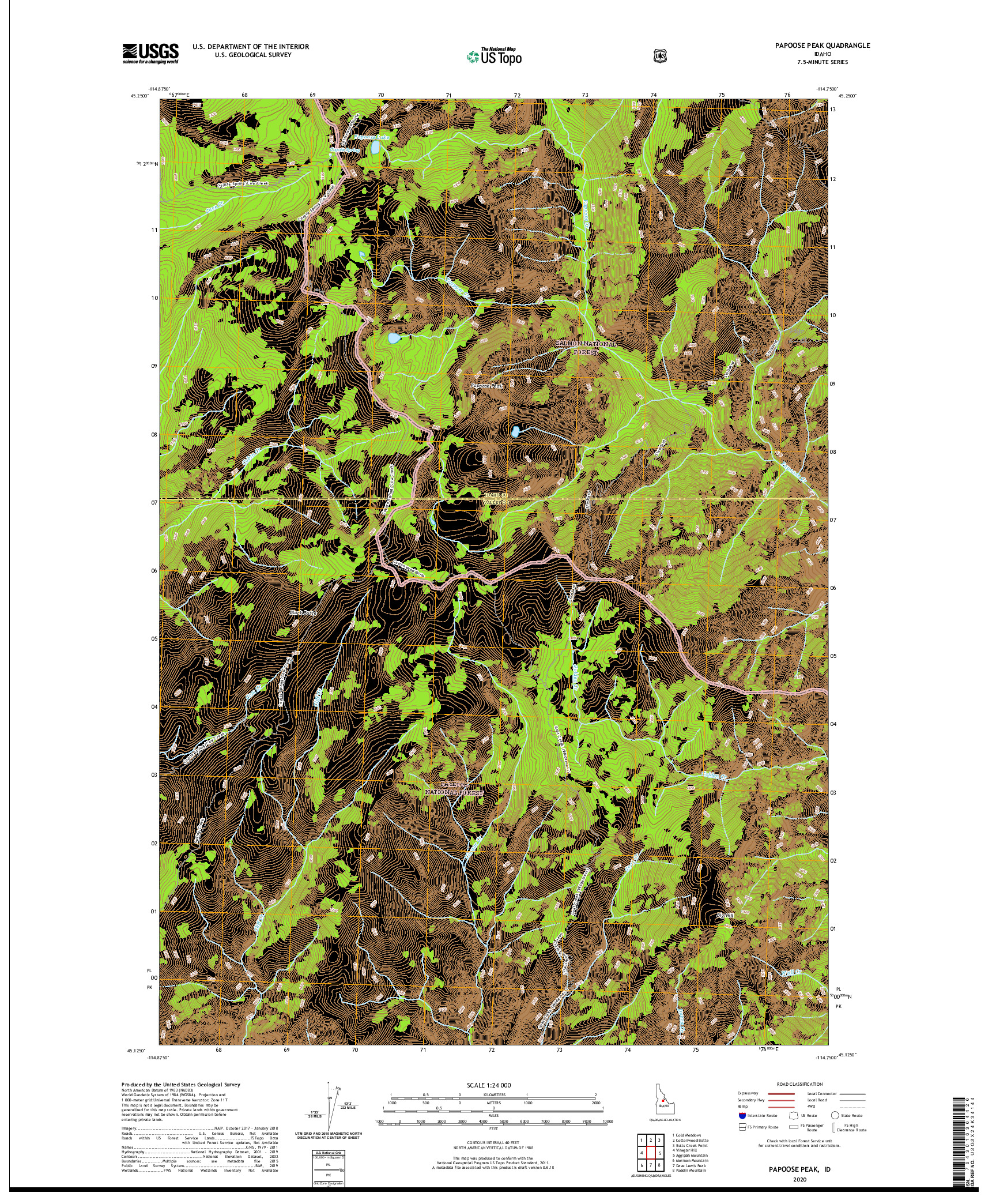 USGS US TOPO 7.5-MINUTE MAP FOR PAPOOSE PEAK, ID 2020