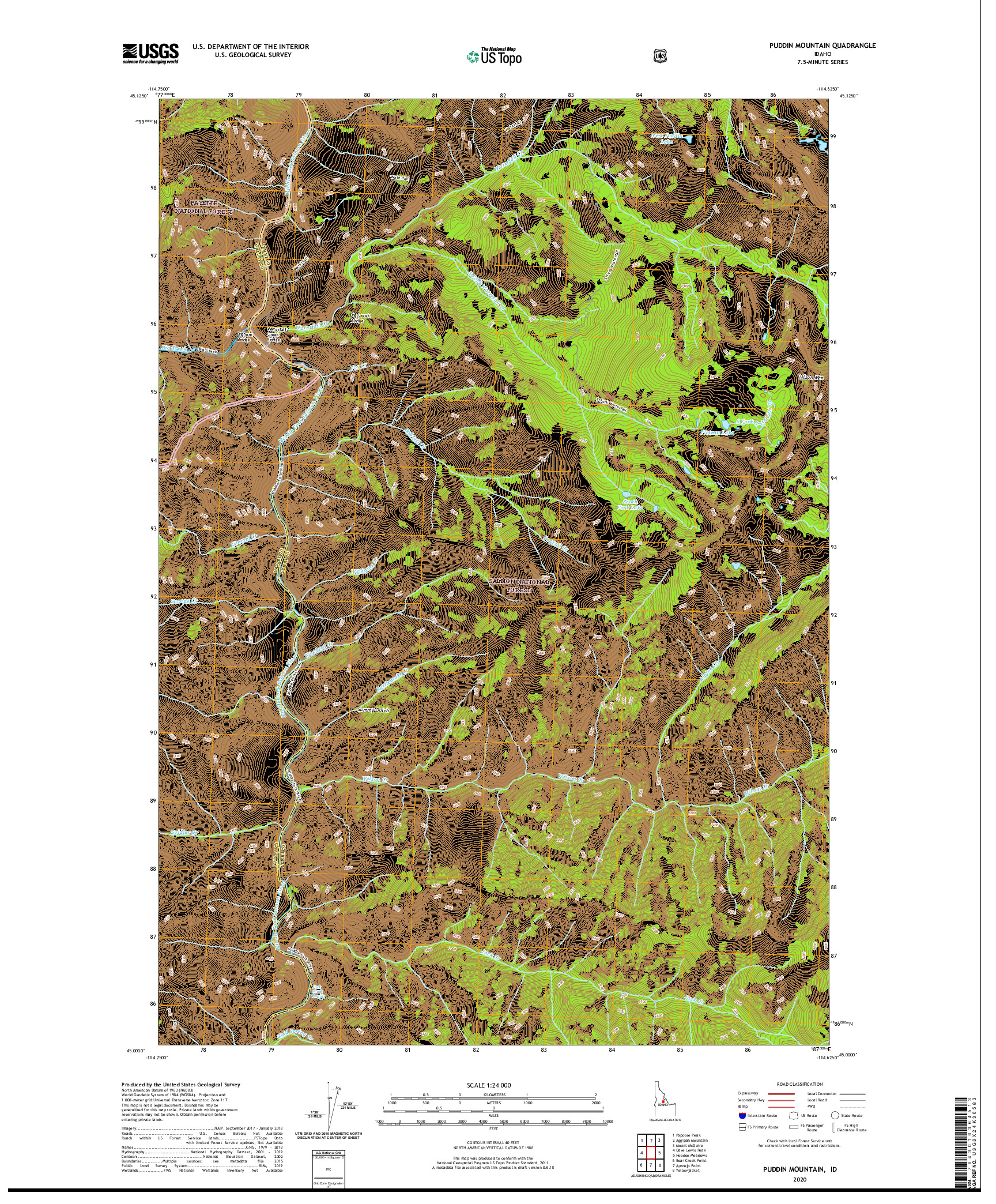 USGS US TOPO 7.5-MINUTE MAP FOR PUDDIN MOUNTAIN, ID 2020