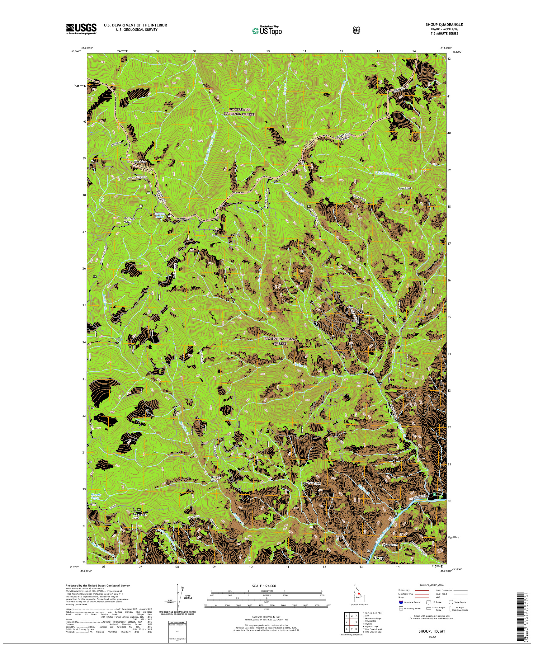 USGS US TOPO 7.5-MINUTE MAP FOR SHOUP, ID,MT 2020