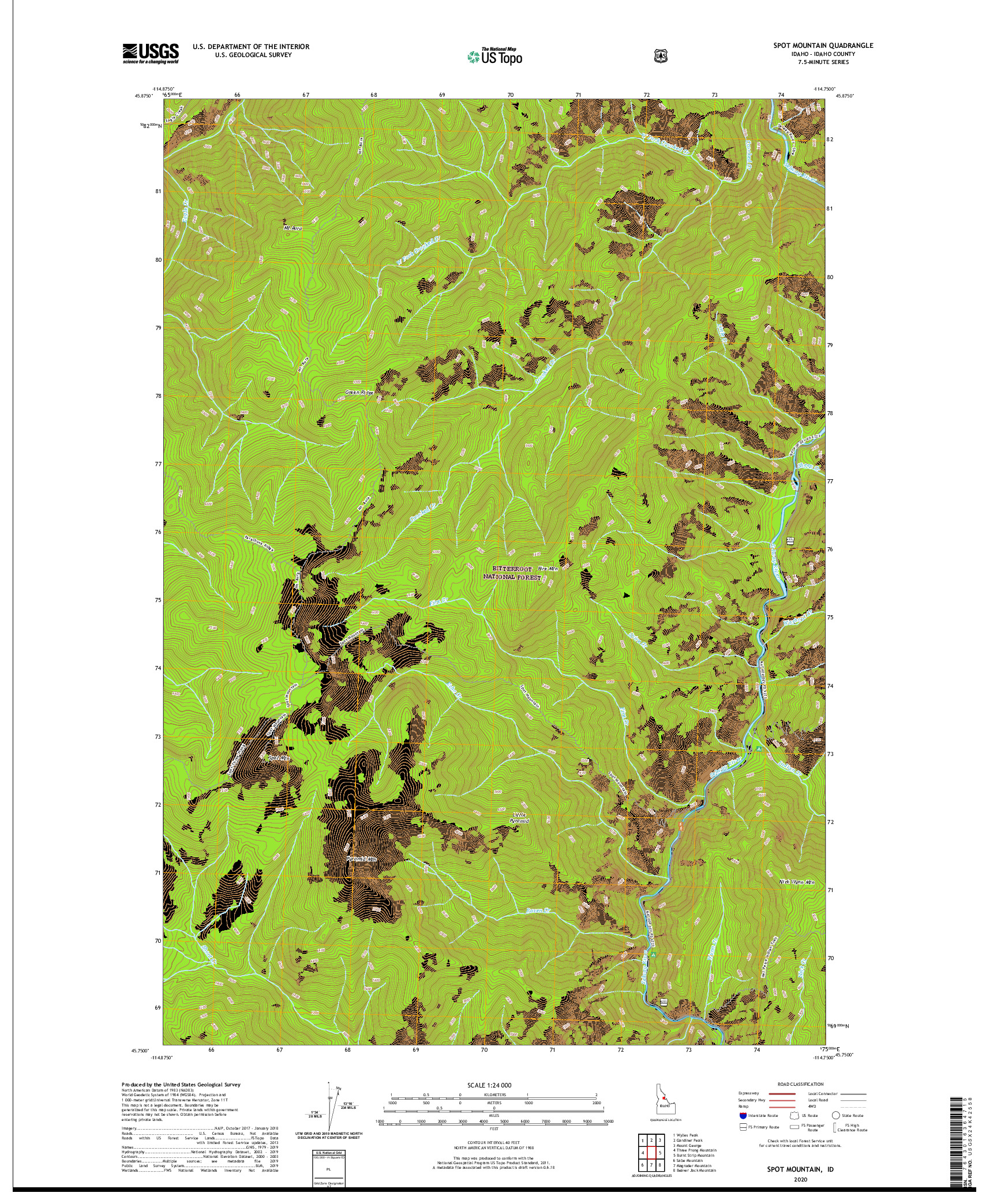 USGS US TOPO 7.5-MINUTE MAP FOR SPOT MOUNTAIN, ID 2020