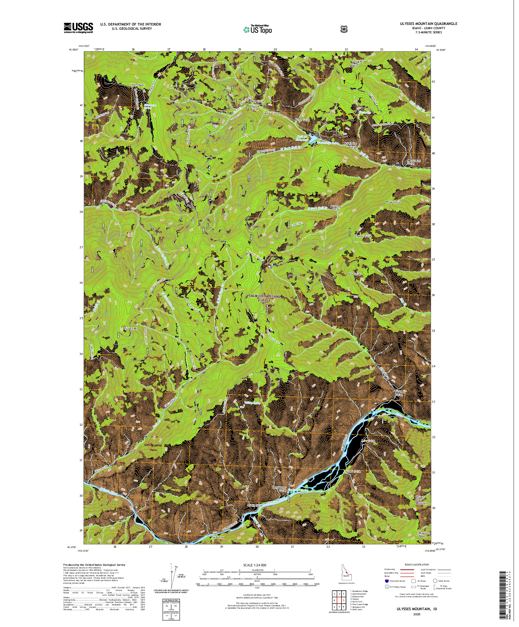 USGS US TOPO 7.5-MINUTE MAP FOR ULYSSES MOUNTAIN, ID 2020