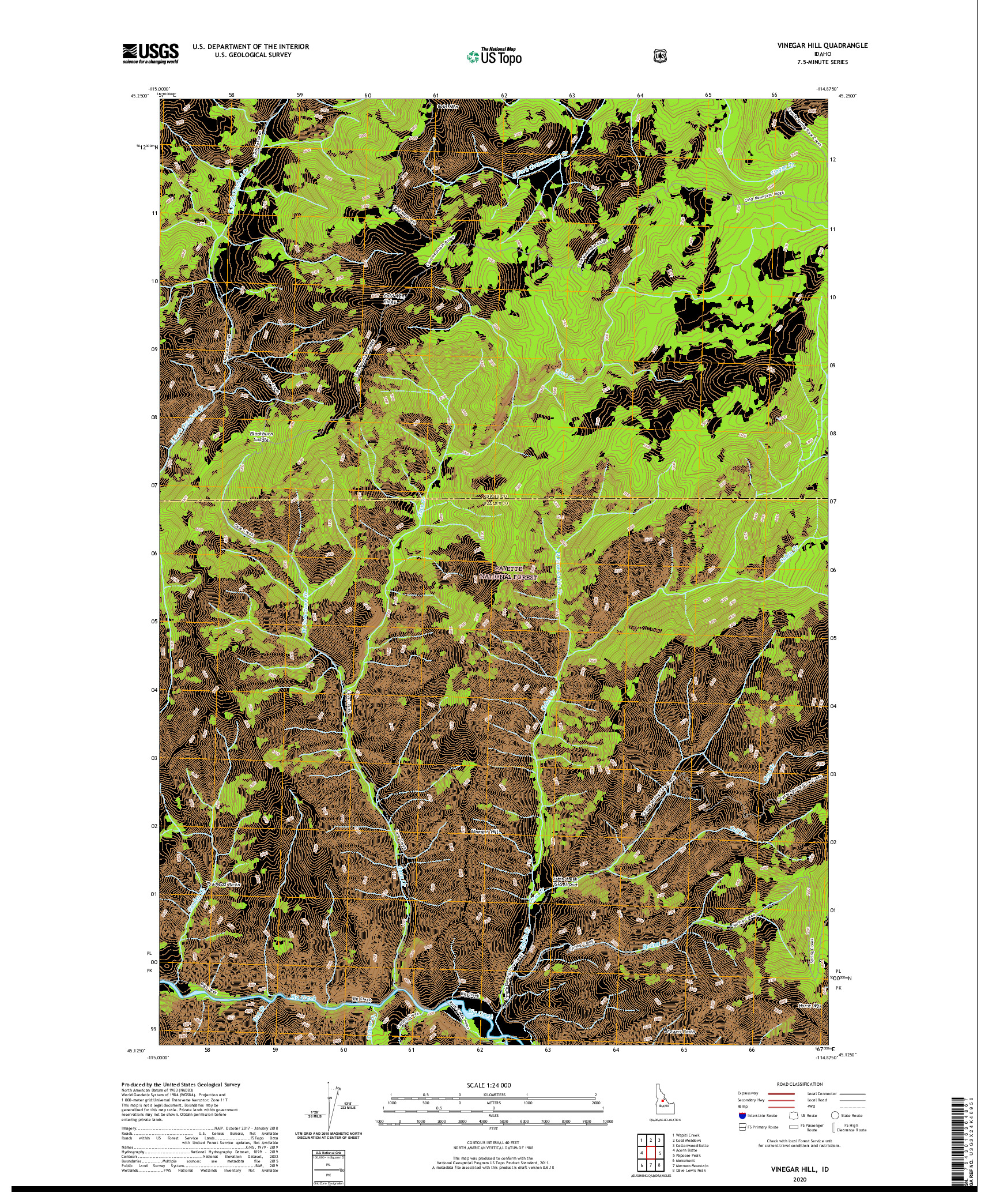 USGS US TOPO 7.5-MINUTE MAP FOR VINEGAR HILL, ID 2020