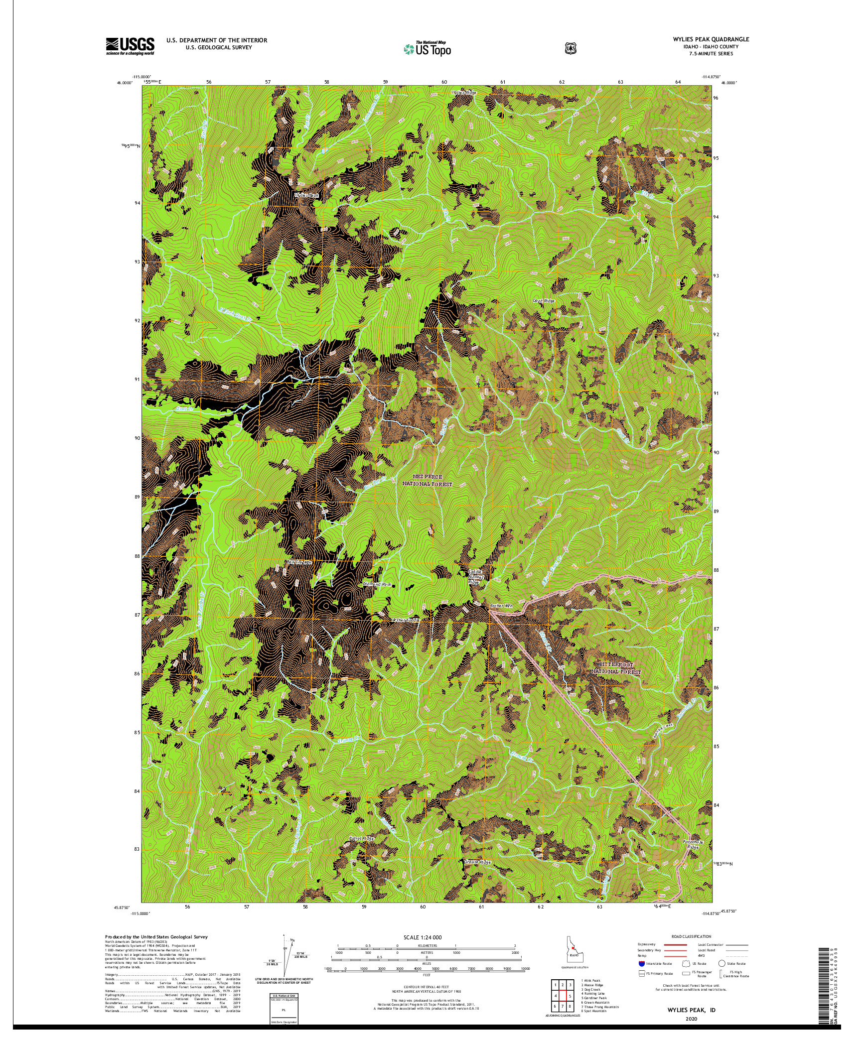 USGS US TOPO 7.5-MINUTE MAP FOR WYLIES PEAK, ID 2020