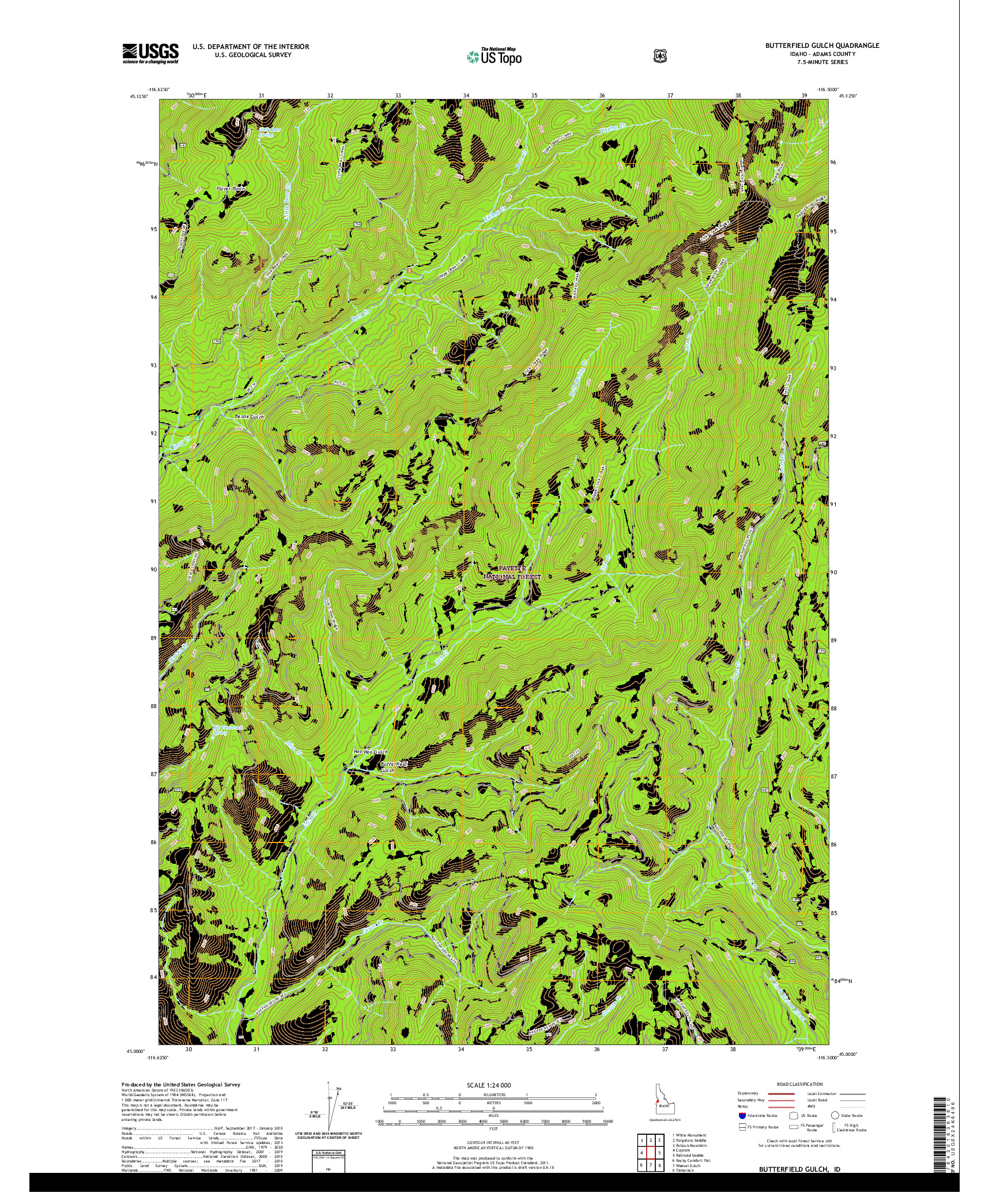 USGS US TOPO 7.5-MINUTE MAP FOR BUTTERFIELD GULCH, ID 2020