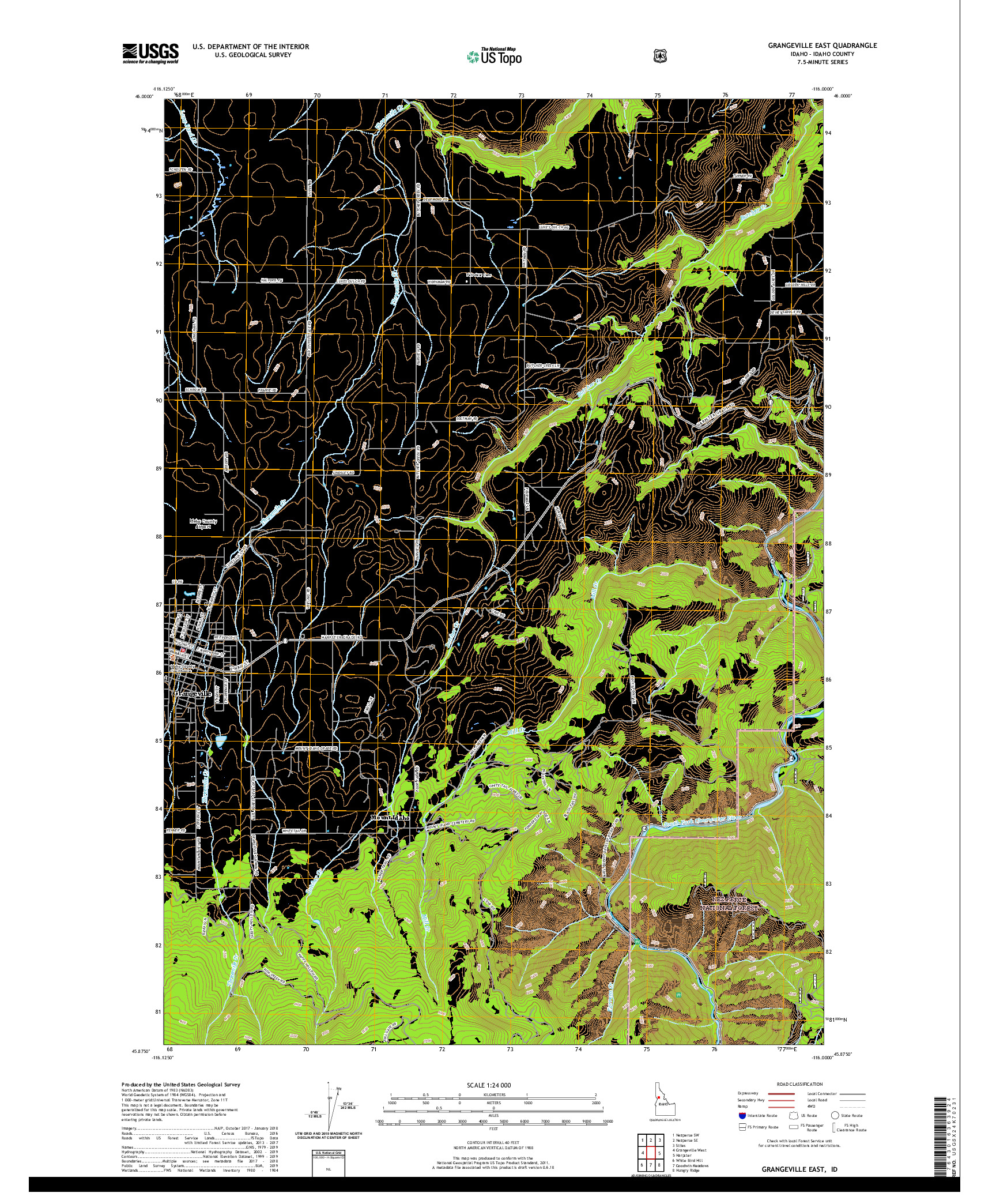 USGS US TOPO 7.5-MINUTE MAP FOR GRANGEVILLE EAST, ID 2020