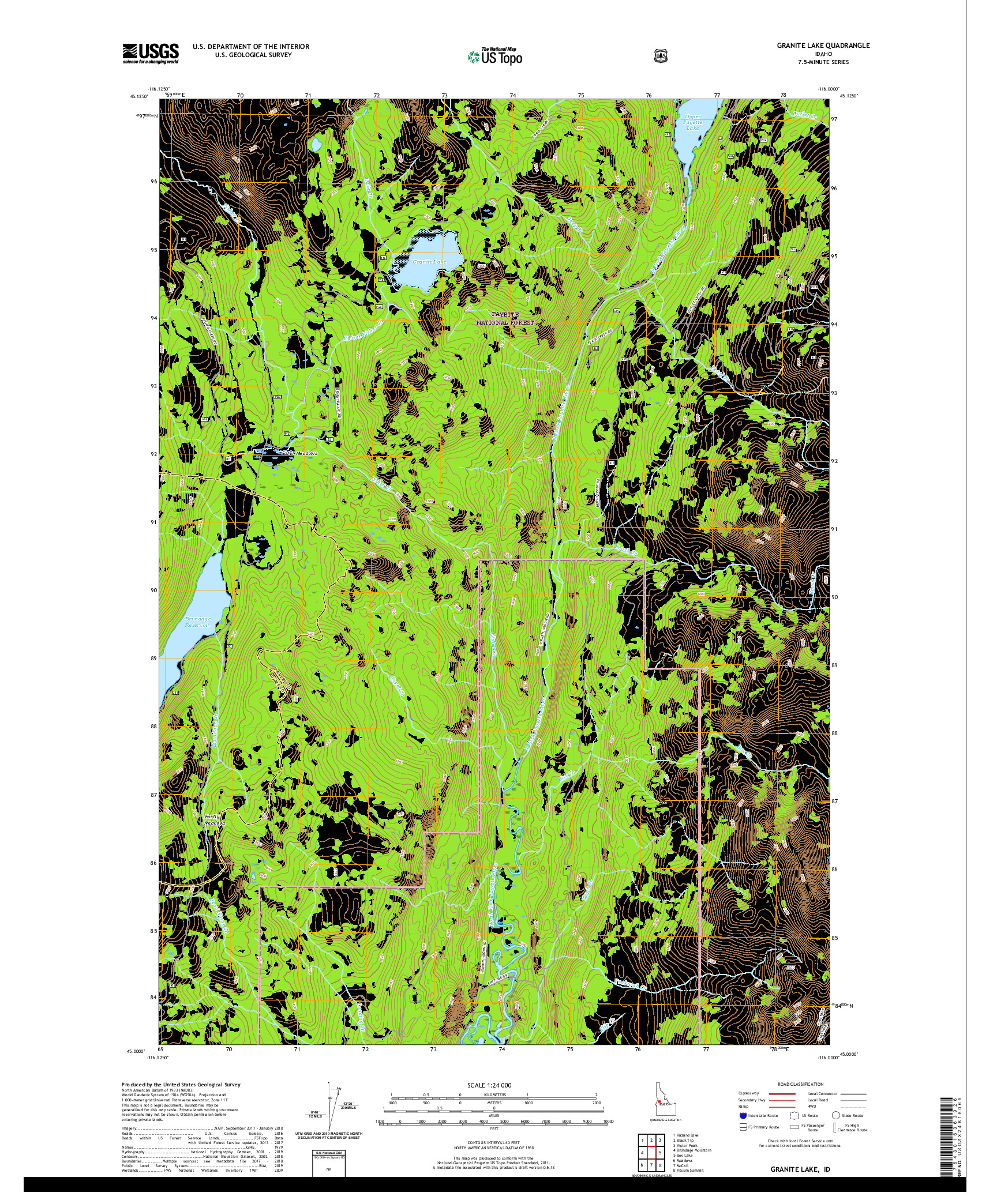 USGS US TOPO 7.5-MINUTE MAP FOR GRANITE LAKE, ID 2020