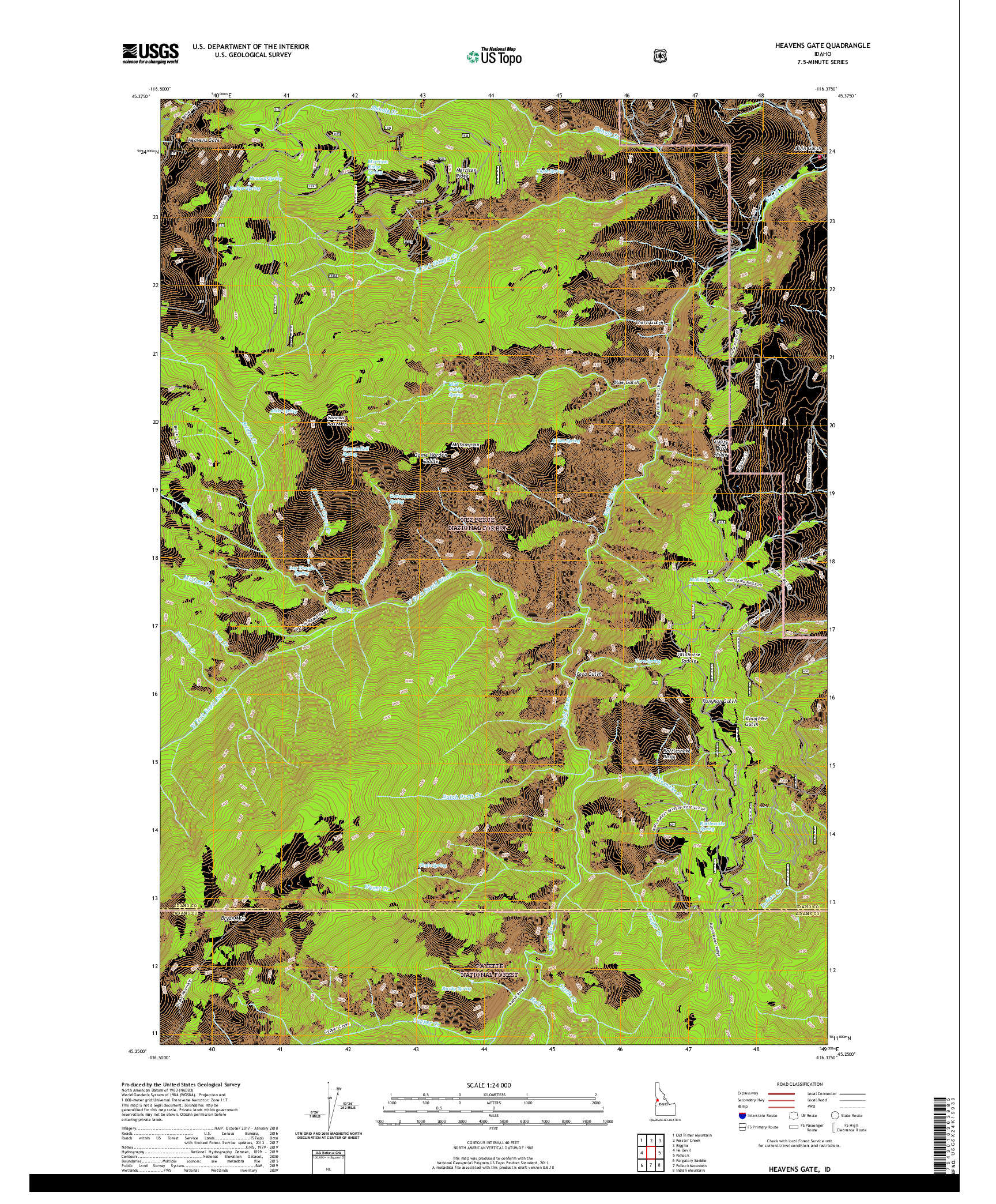USGS US TOPO 7.5-MINUTE MAP FOR HEAVENS GATE, ID 2020