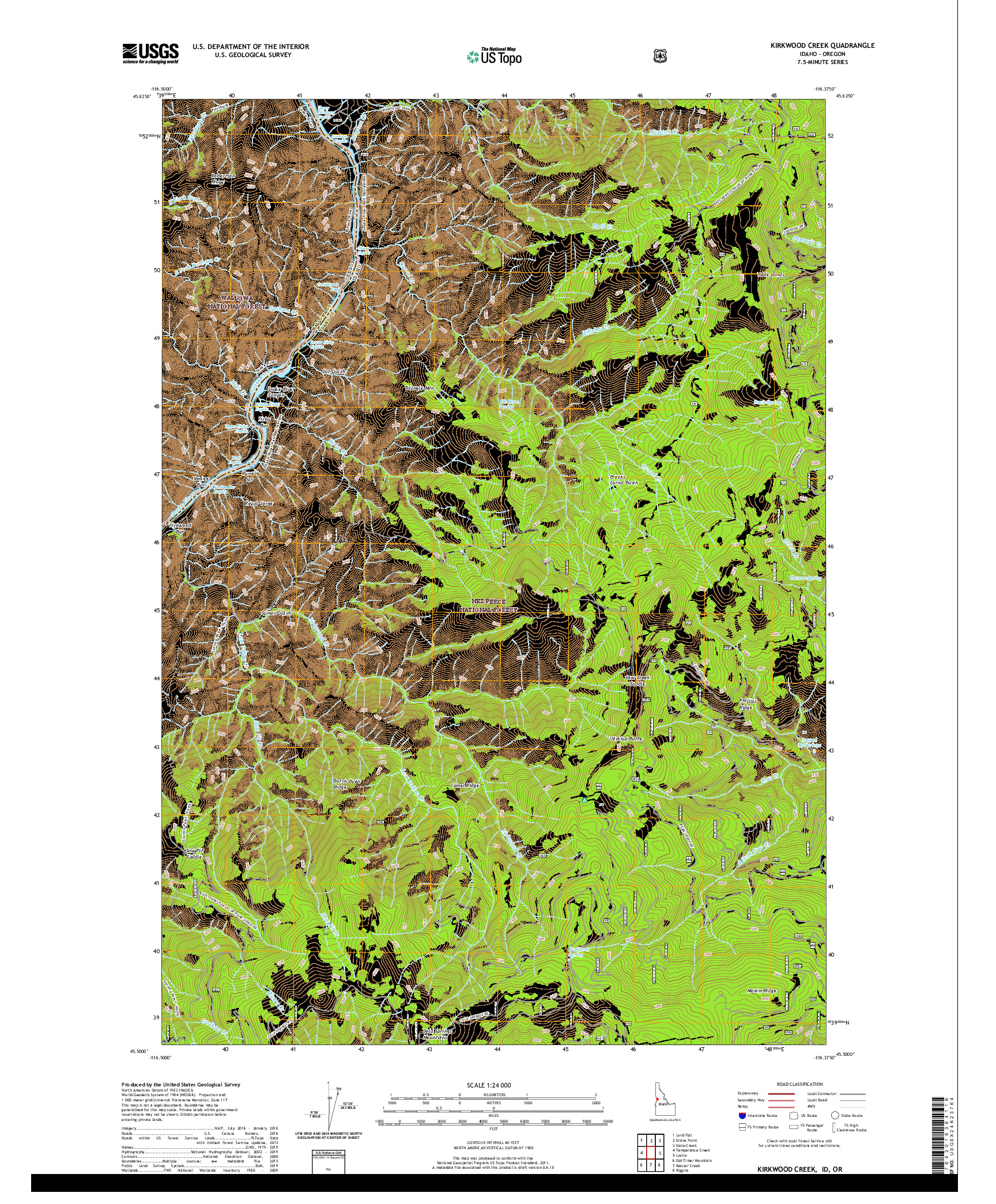 USGS US TOPO 7.5-MINUTE MAP FOR KIRKWOOD CREEK, ID,OR 2020