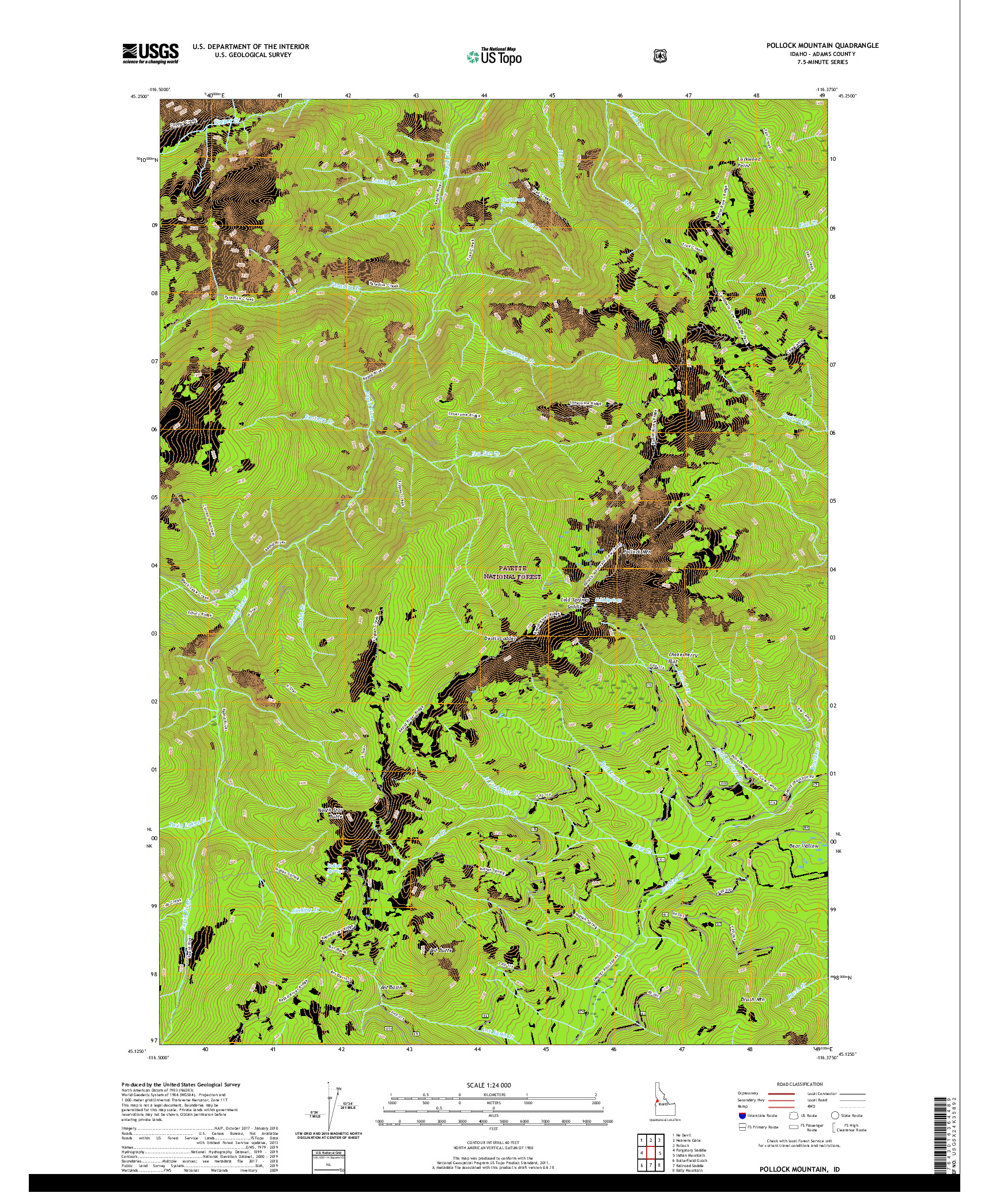 USGS US TOPO 7.5-MINUTE MAP FOR POLLOCK MOUNTAIN, ID 2020