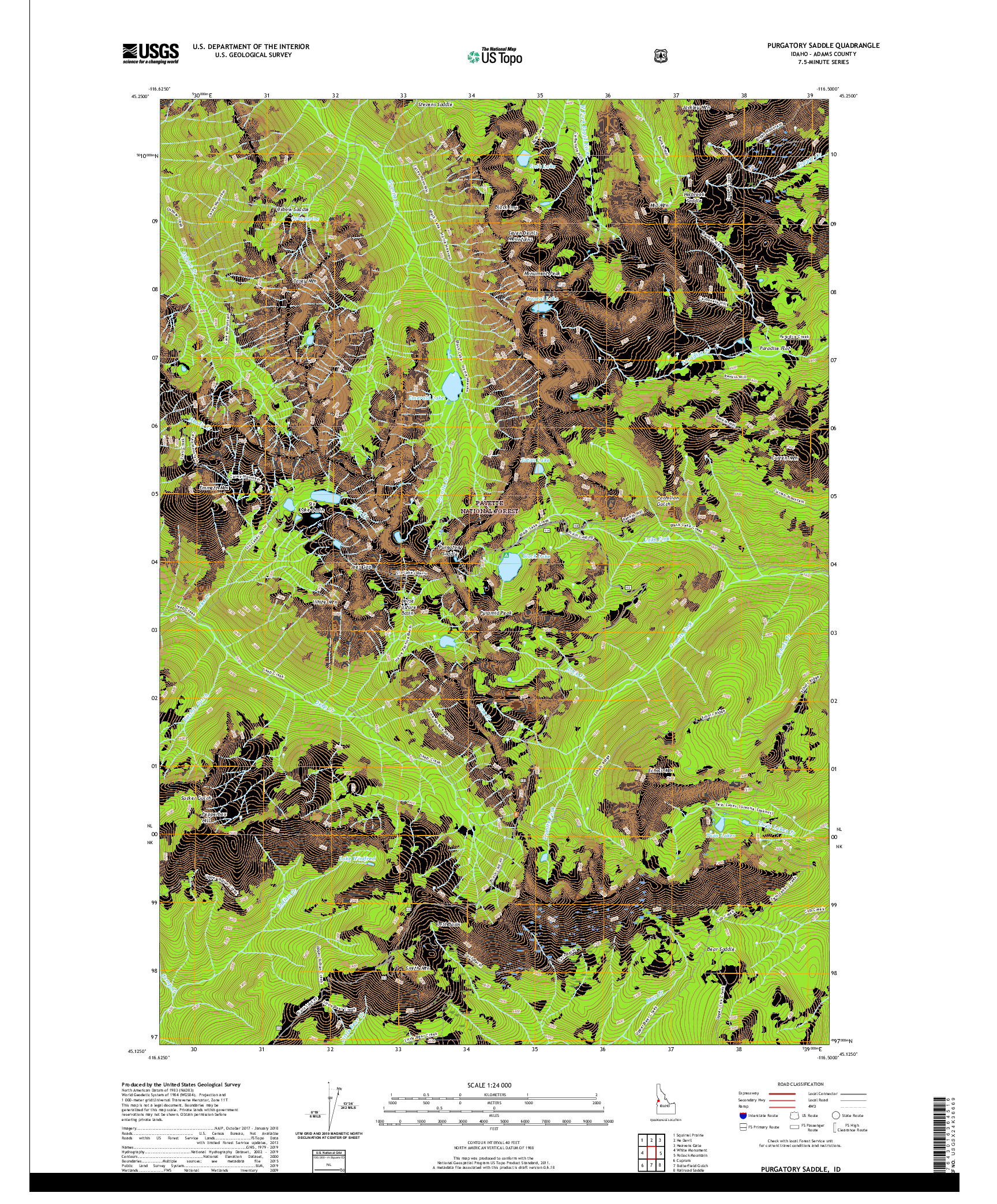 USGS US TOPO 7.5-MINUTE MAP FOR PURGATORY SADDLE, ID 2020