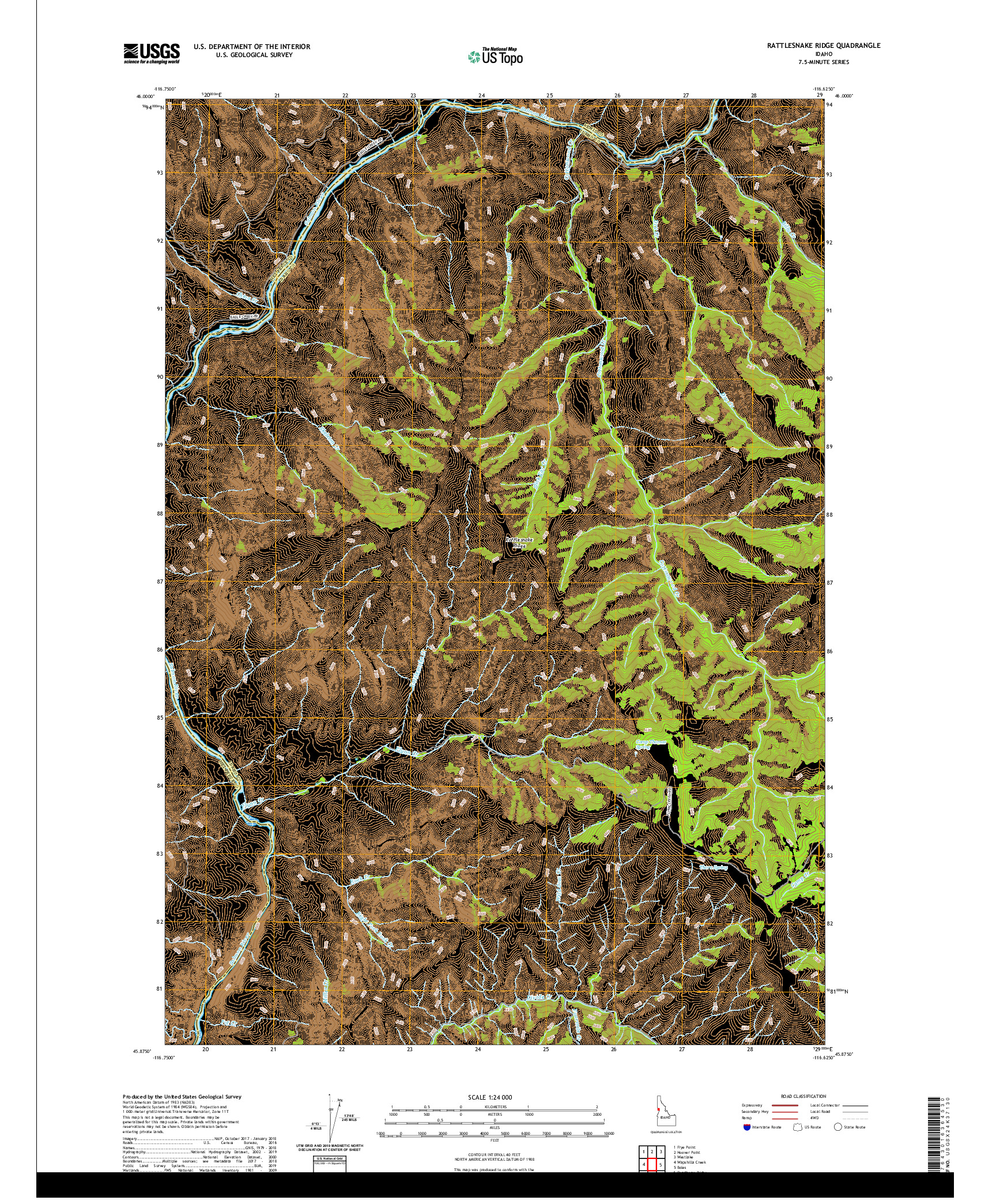 USGS US TOPO 7.5-MINUTE MAP FOR RATTLESNAKE RIDGE, ID 2020