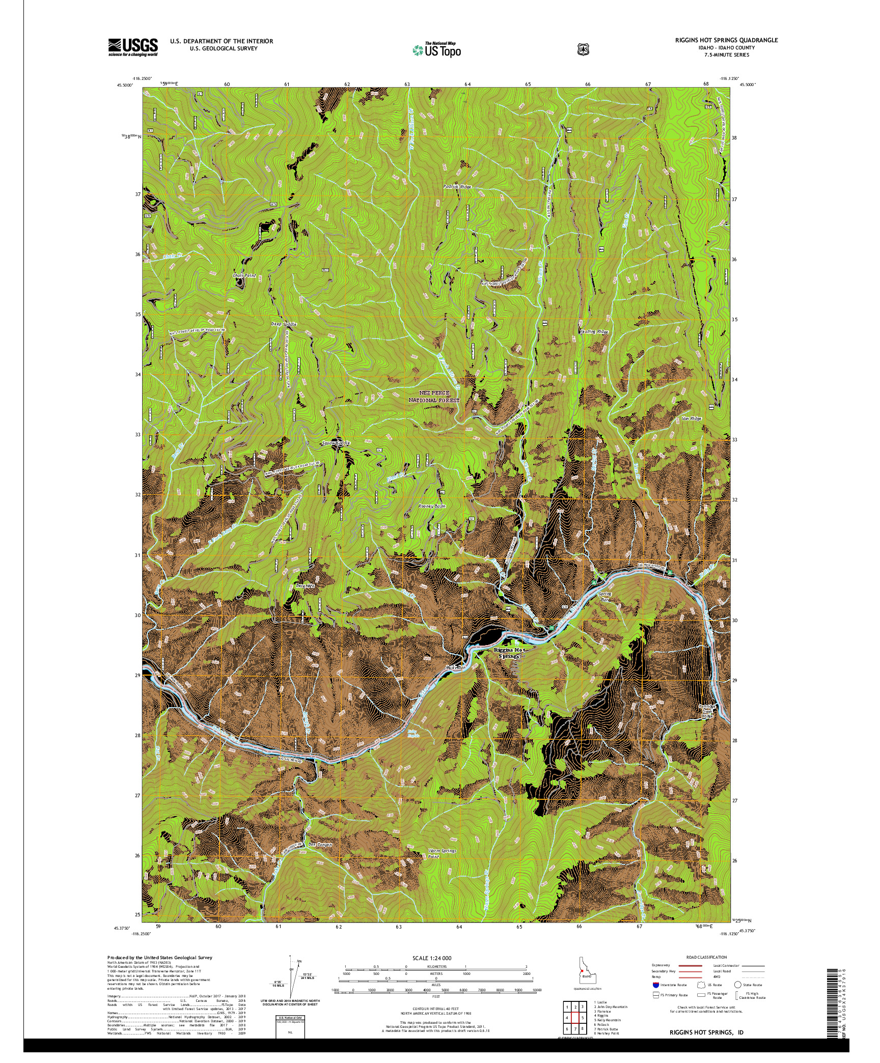 USGS US TOPO 7.5-MINUTE MAP FOR RIGGINS HOT SPRINGS, ID 2020