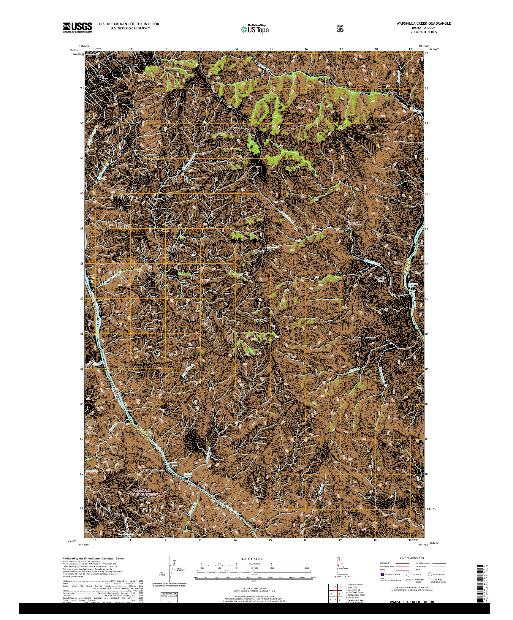 USGS US TOPO 7.5-MINUTE MAP FOR WAPSHILLA CREEK, ID,OR 2020