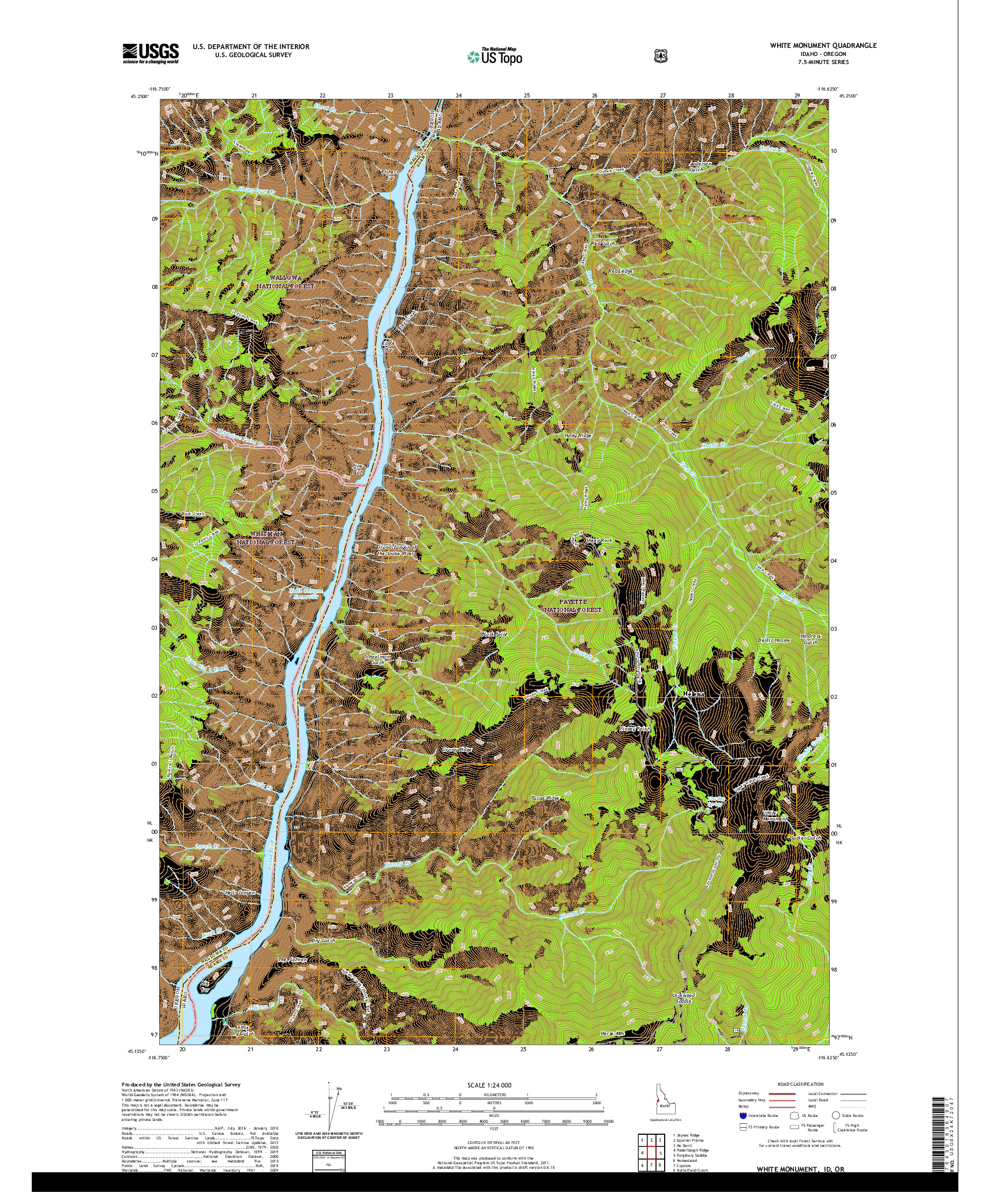 USGS US TOPO 7.5-MINUTE MAP FOR WHITE MONUMENT, ID,OR 2020