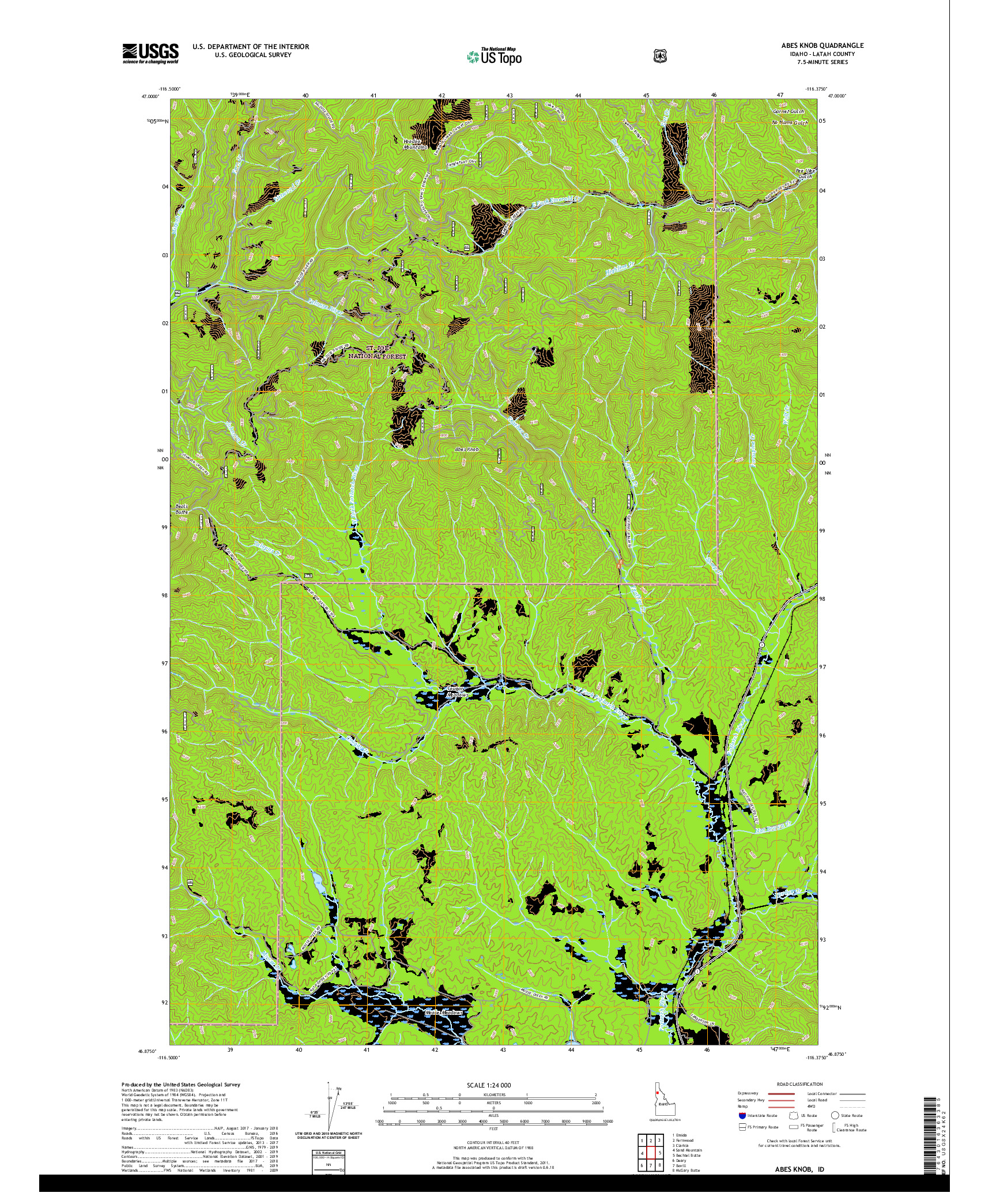 USGS US TOPO 7.5-MINUTE MAP FOR ABES KNOB, ID 2020