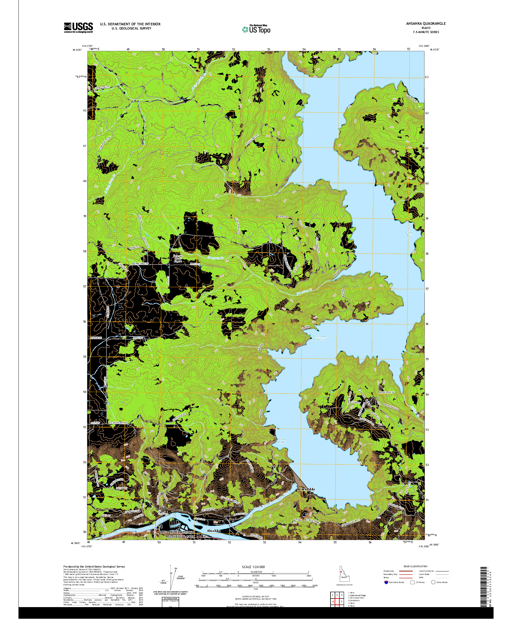 USGS US TOPO 7.5-MINUTE MAP FOR AHSAHKA, ID 2020