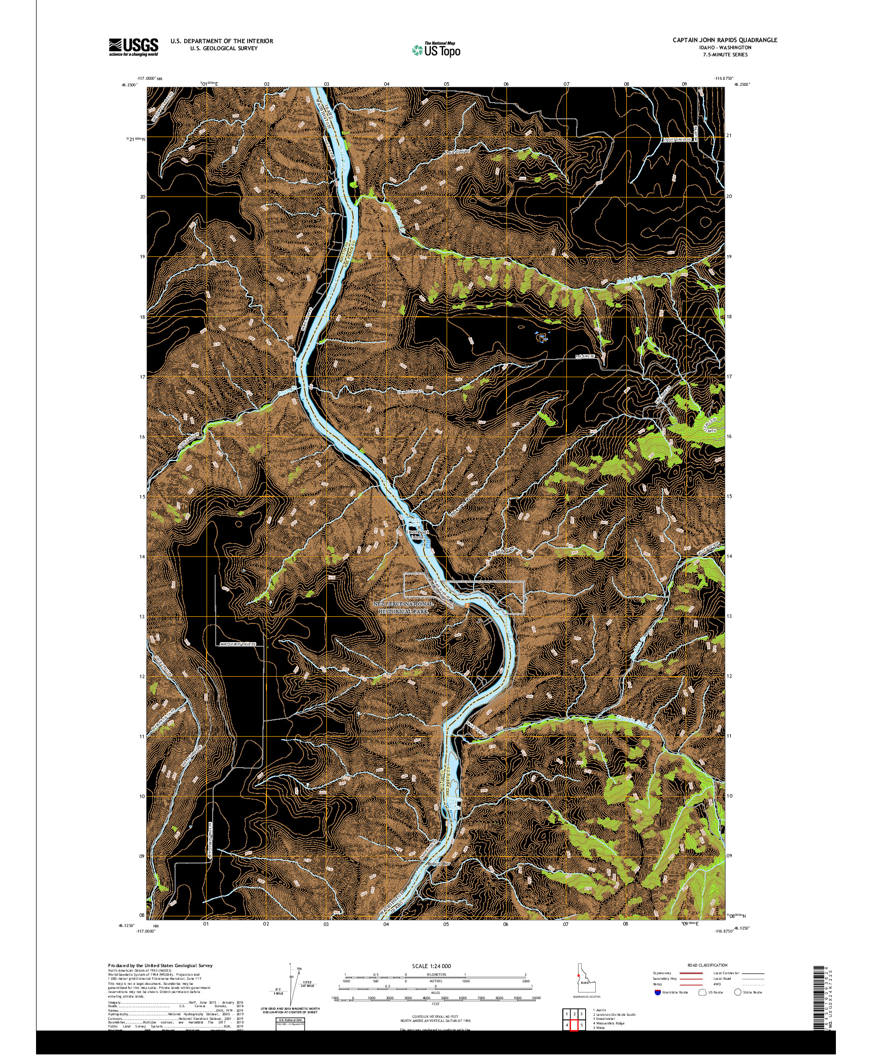 USGS US TOPO 7.5-MINUTE MAP FOR CAPTAIN JOHN RAPIDS, ID,WA 2020