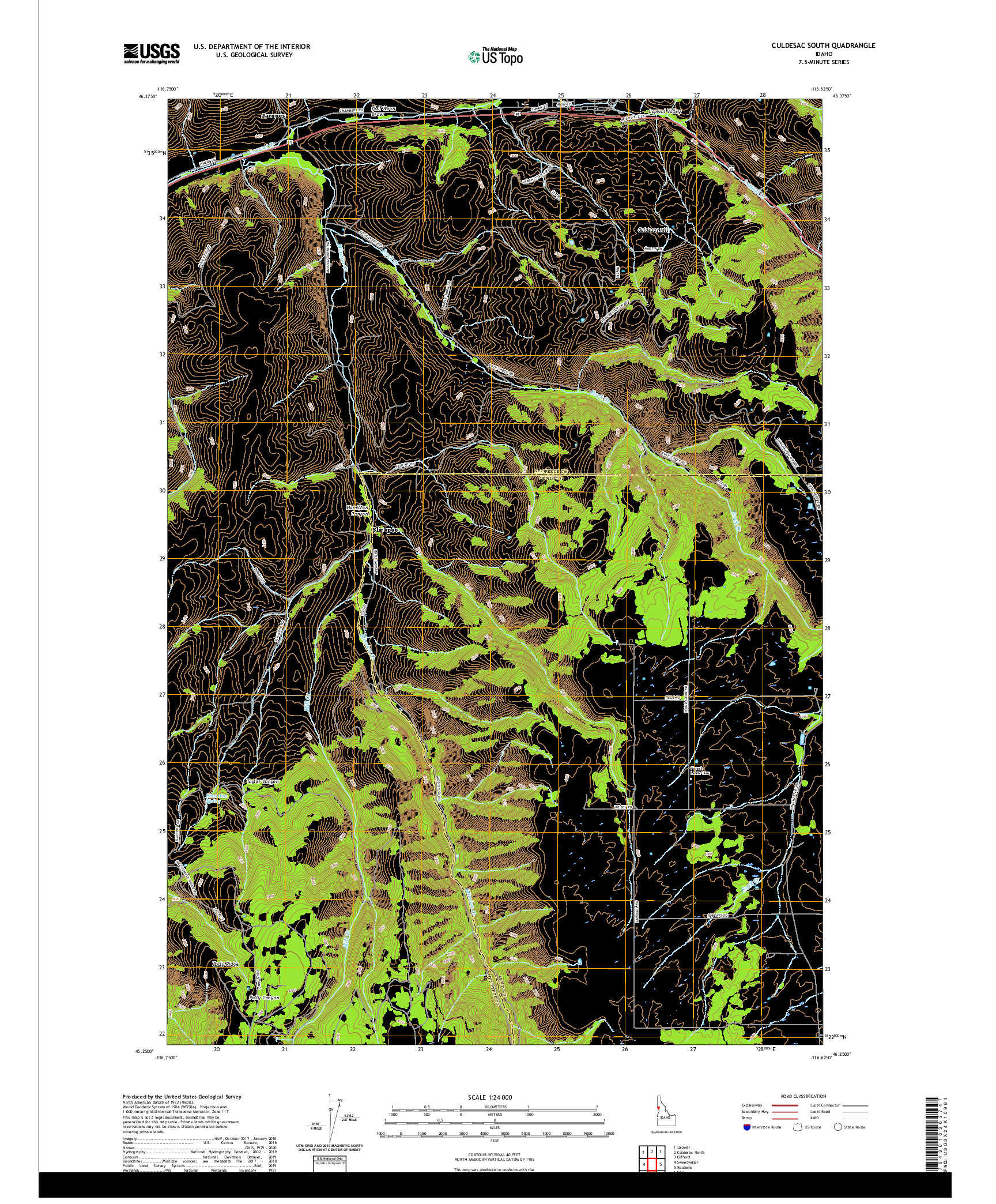 USGS US TOPO 7.5-MINUTE MAP FOR CULDESAC SOUTH, ID 2020