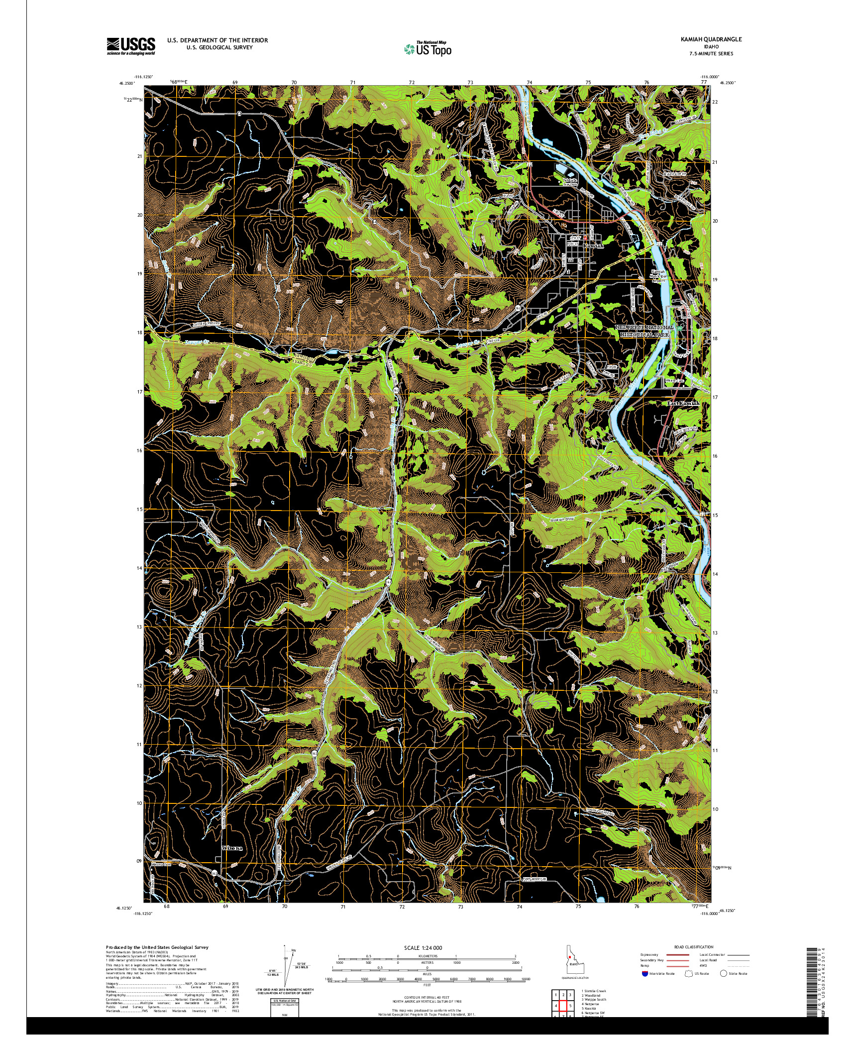 USGS US TOPO 7.5-MINUTE MAP FOR KAMIAH, ID 2020