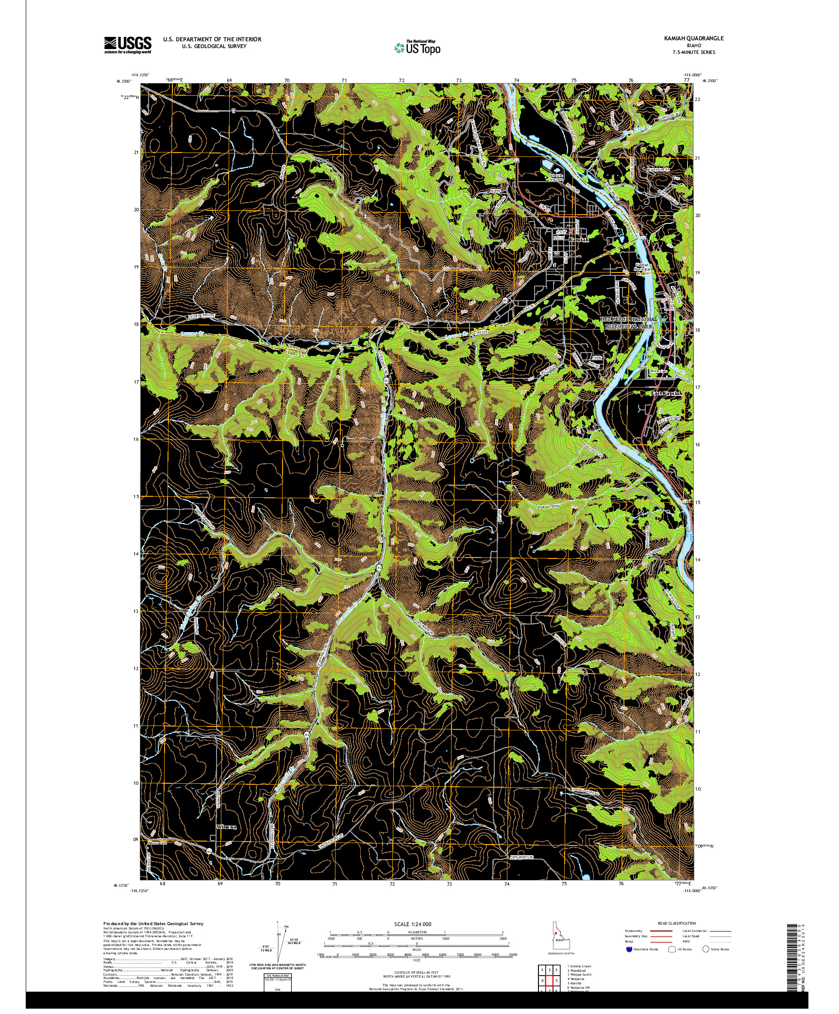 USGS US TOPO 7.5-MINUTE MAP FOR KAMIAH, ID 2020