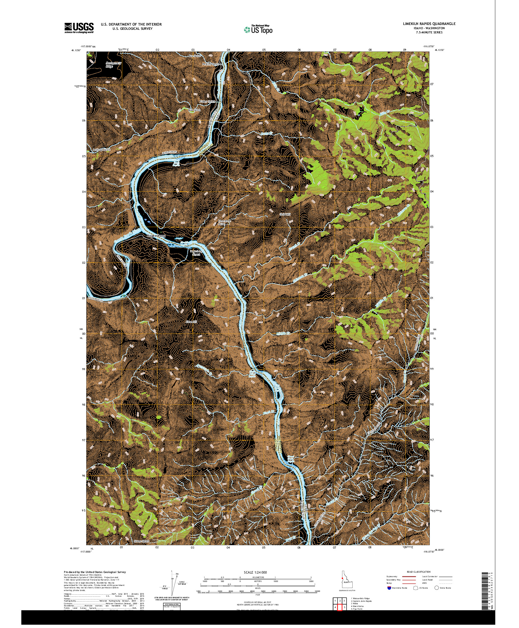 USGS US TOPO 7.5-MINUTE MAP FOR LIMEKILN RAPIDS, ID,WA 2020