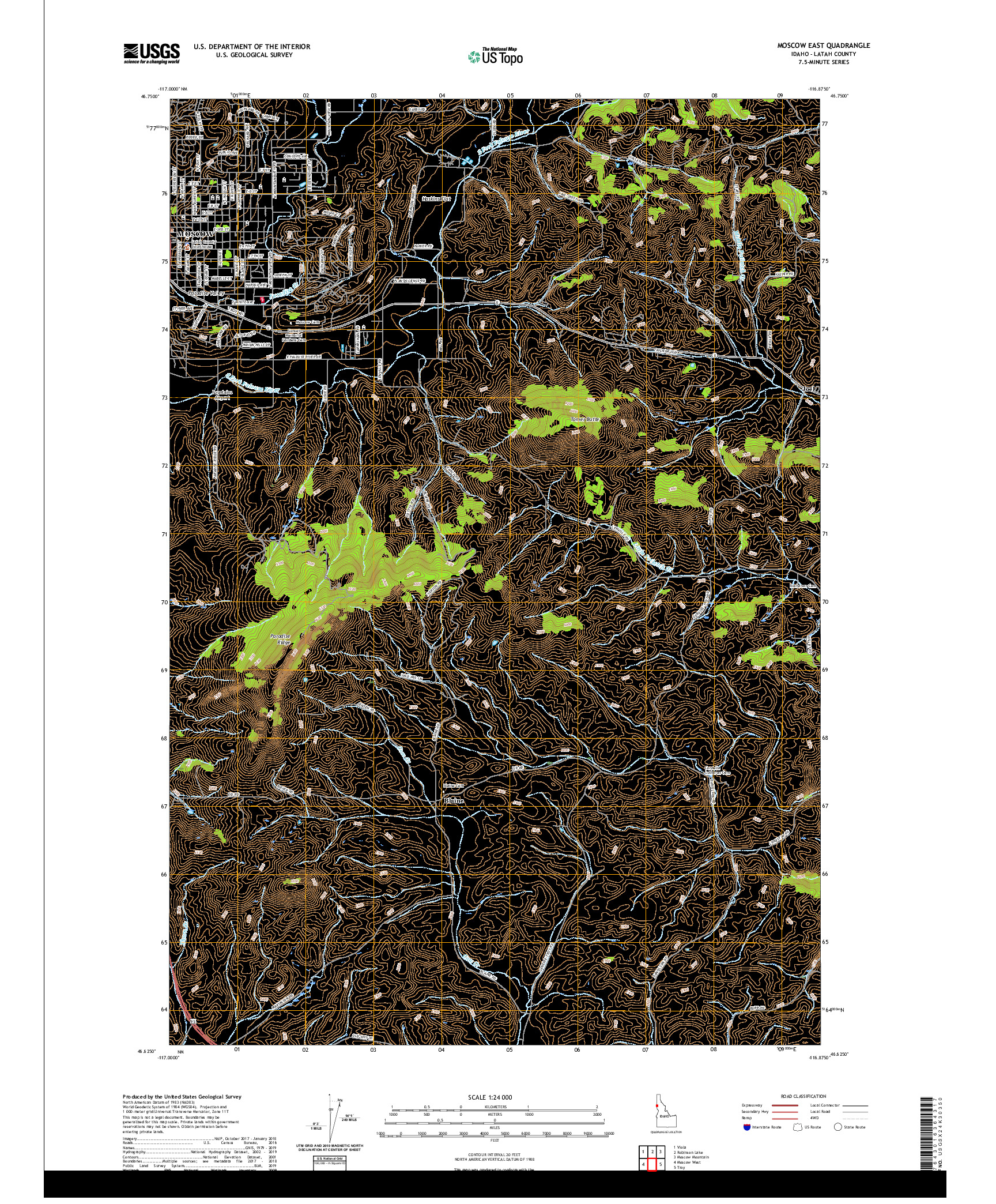 USGS US TOPO 7.5-MINUTE MAP FOR MOSCOW EAST, ID 2020