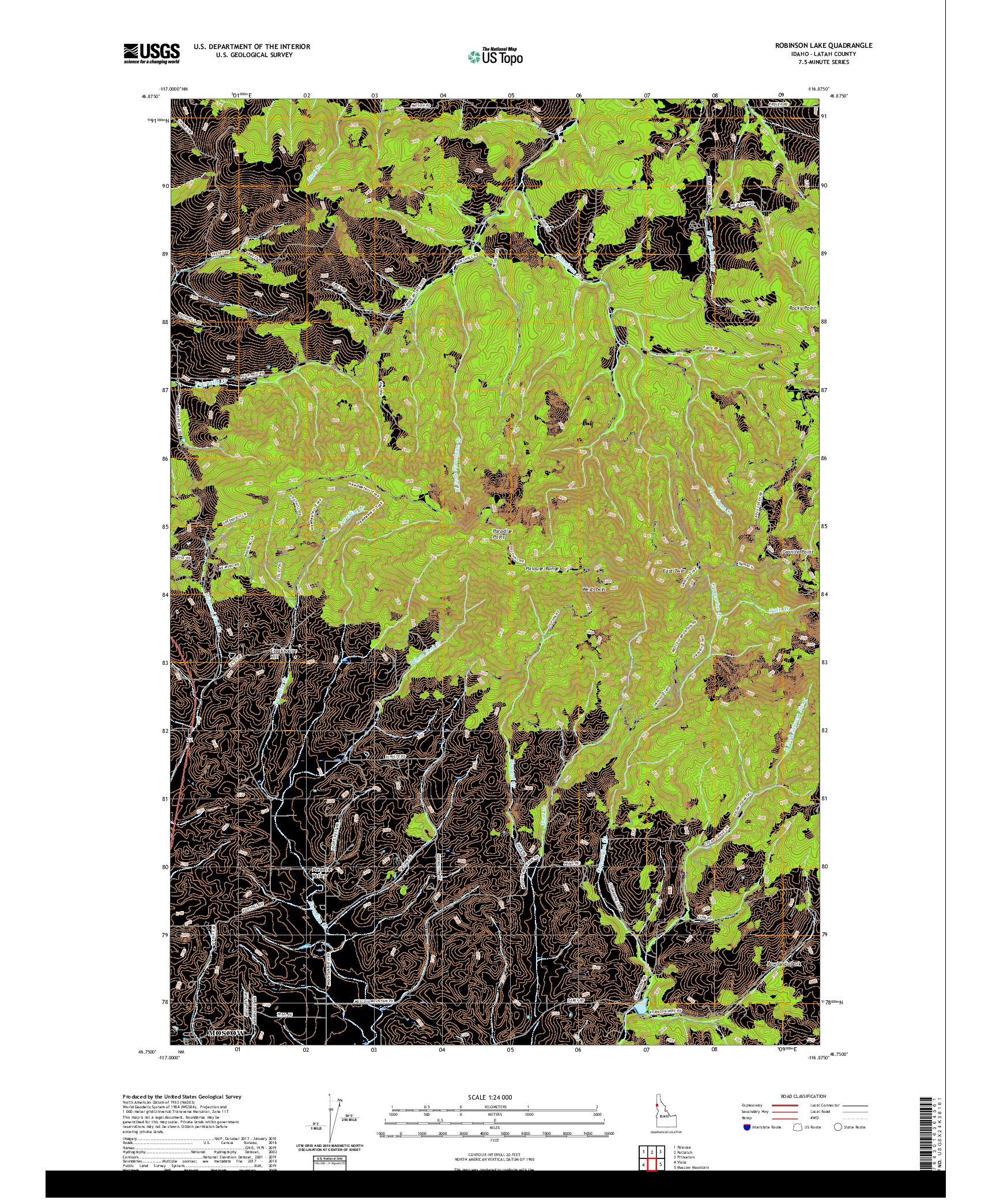 USGS US TOPO 7.5-MINUTE MAP FOR ROBINSON LAKE, ID 2020