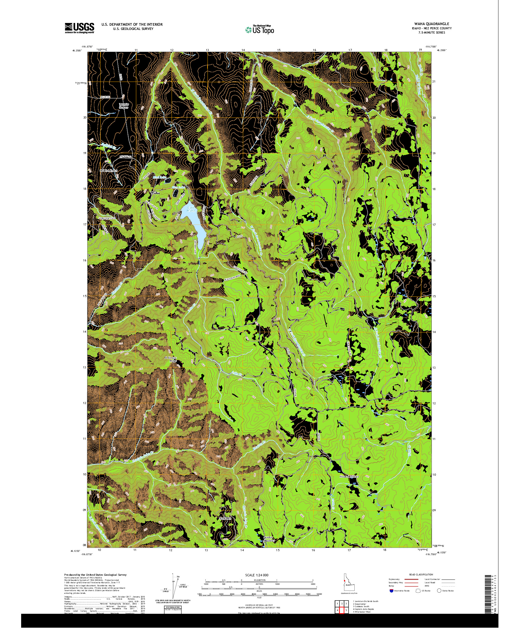 USGS US TOPO 7.5-MINUTE MAP FOR WAHA, ID 2020