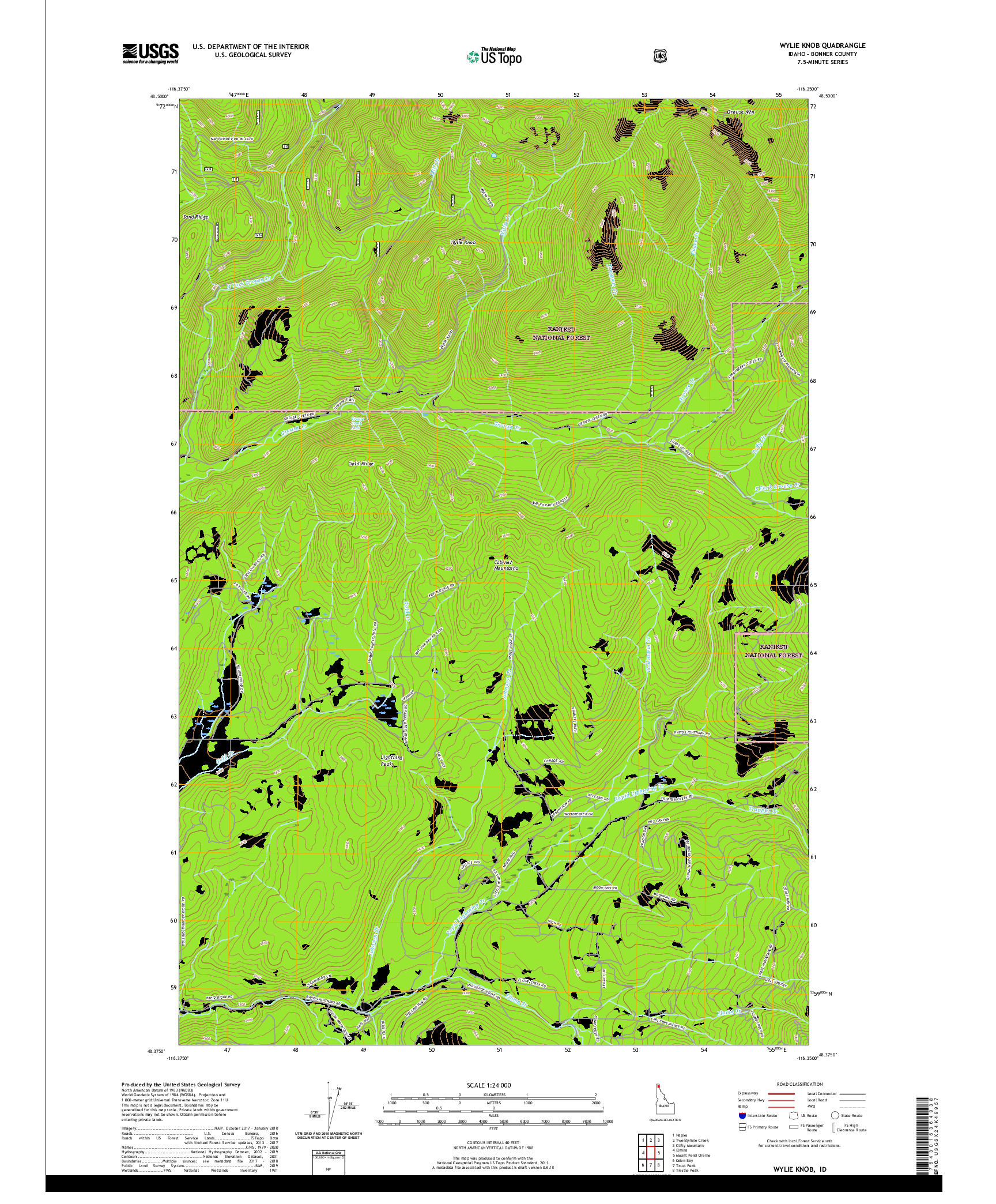 USGS US TOPO 7.5-MINUTE MAP FOR WYLIE KNOB, ID 2020