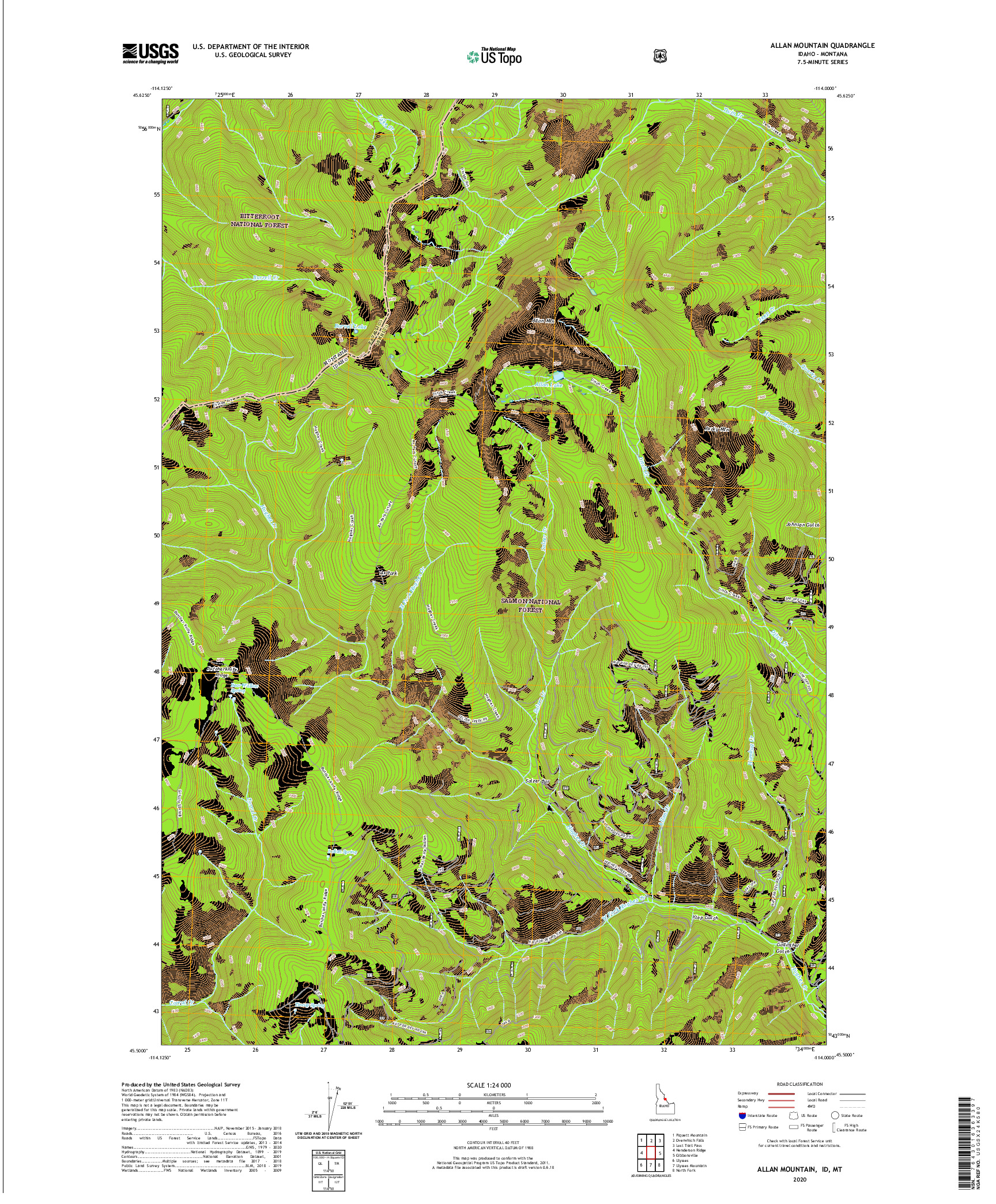 USGS US TOPO 7.5-MINUTE MAP FOR ALLAN MOUNTAIN, ID,MT 2020