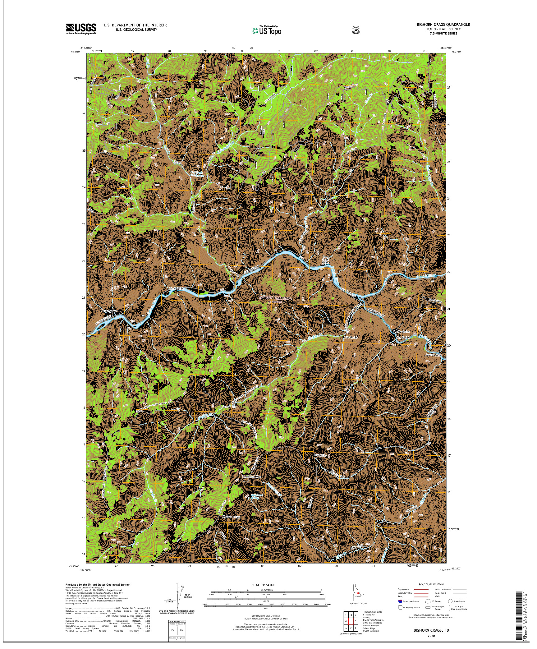 USGS US TOPO 7.5-MINUTE MAP FOR BIGHORN CRAGS, ID 2020