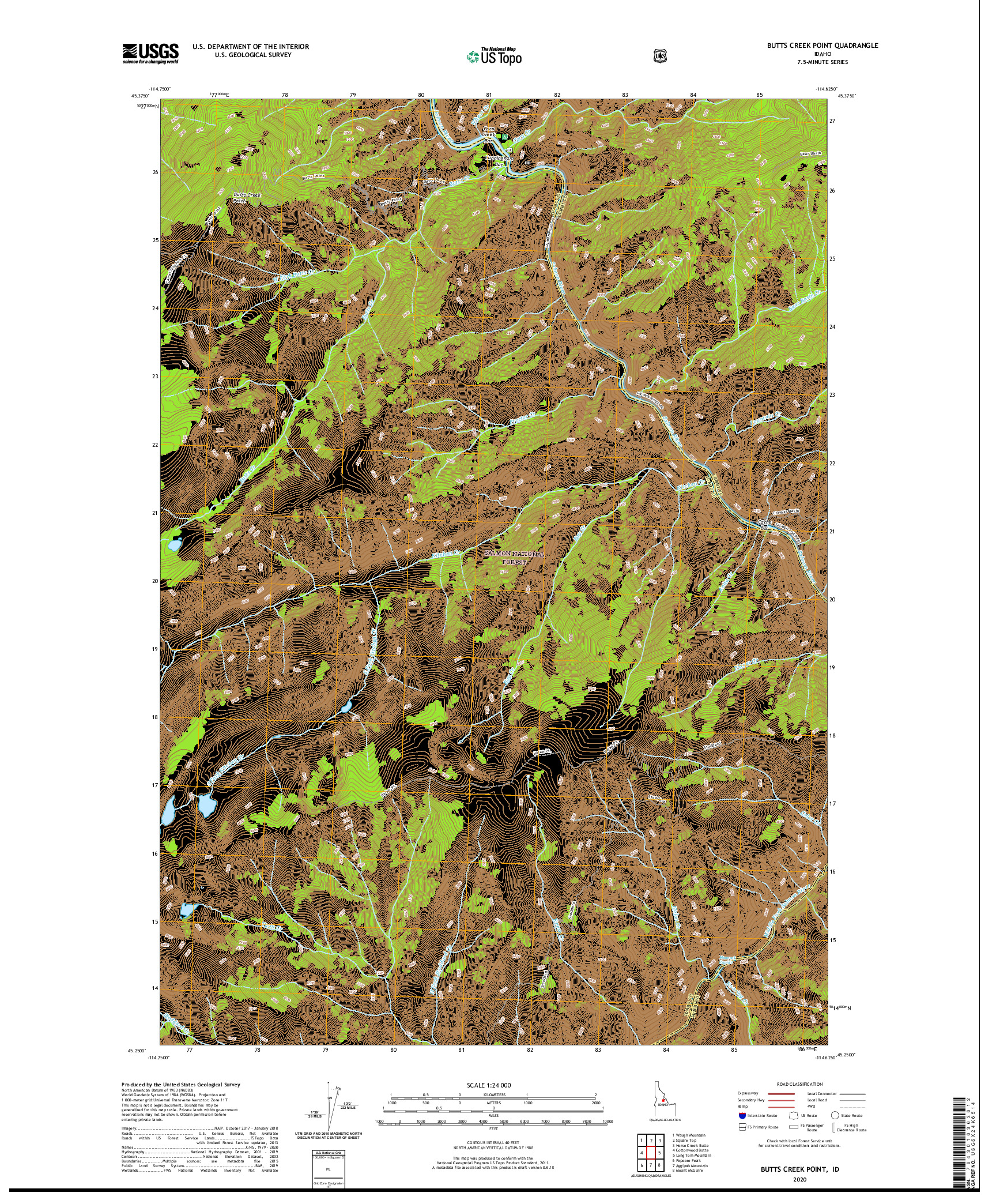 USGS US TOPO 7.5-MINUTE MAP FOR BUTTS CREEK POINT, ID 2020