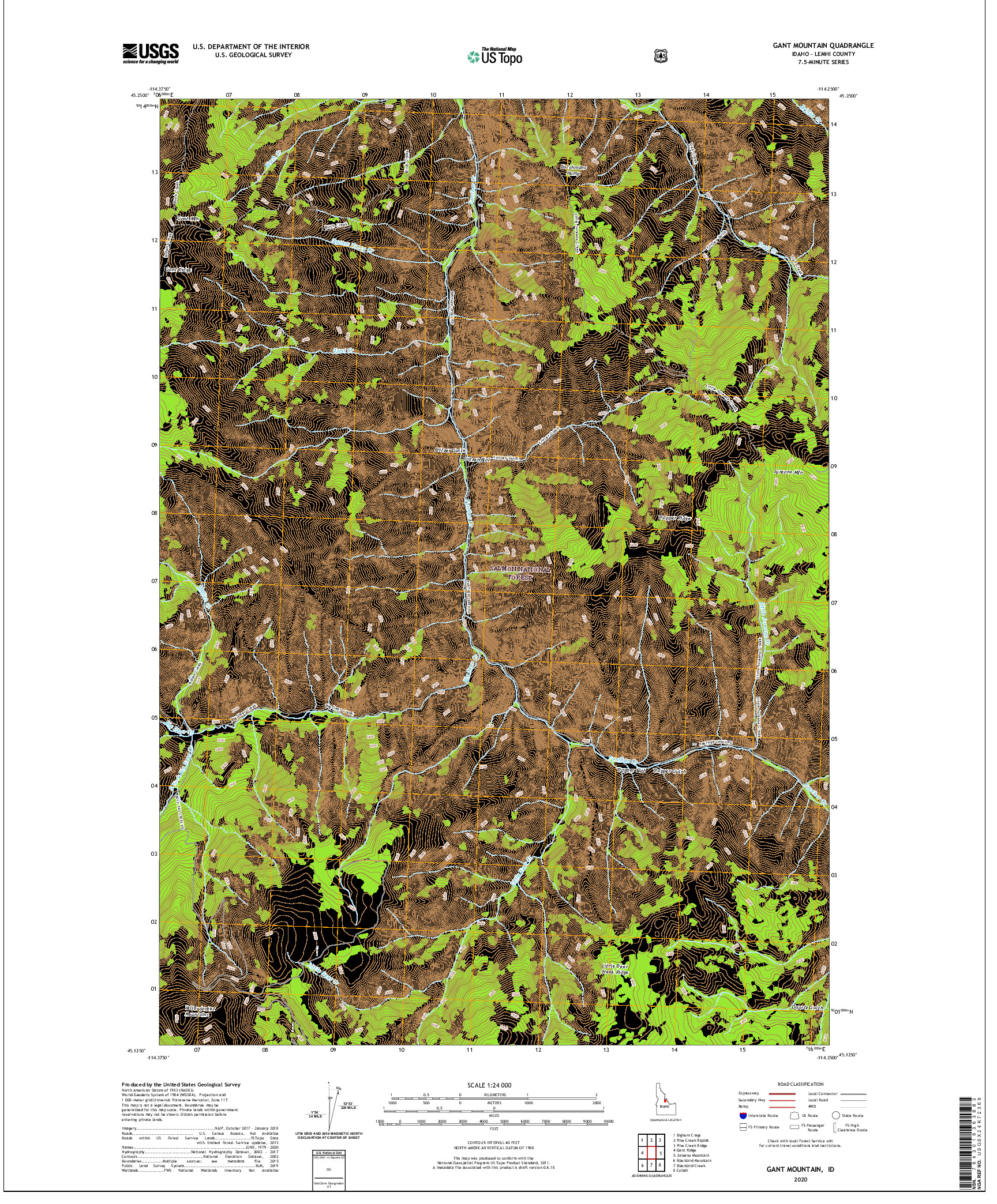 USGS US TOPO 7.5-MINUTE MAP FOR GANT MOUNTAIN, ID 2020