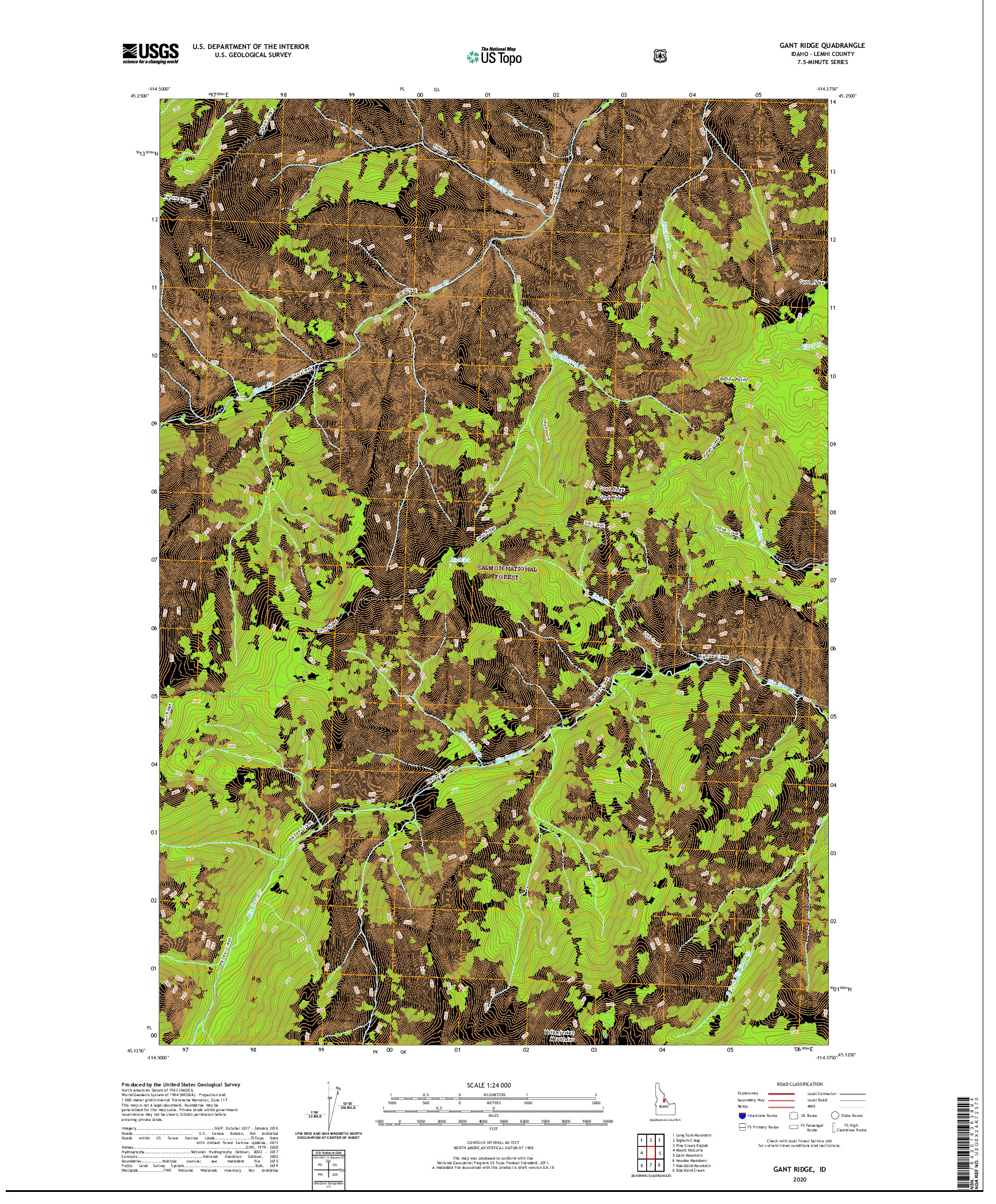 USGS US TOPO 7.5-MINUTE MAP FOR GANT RIDGE, ID 2020