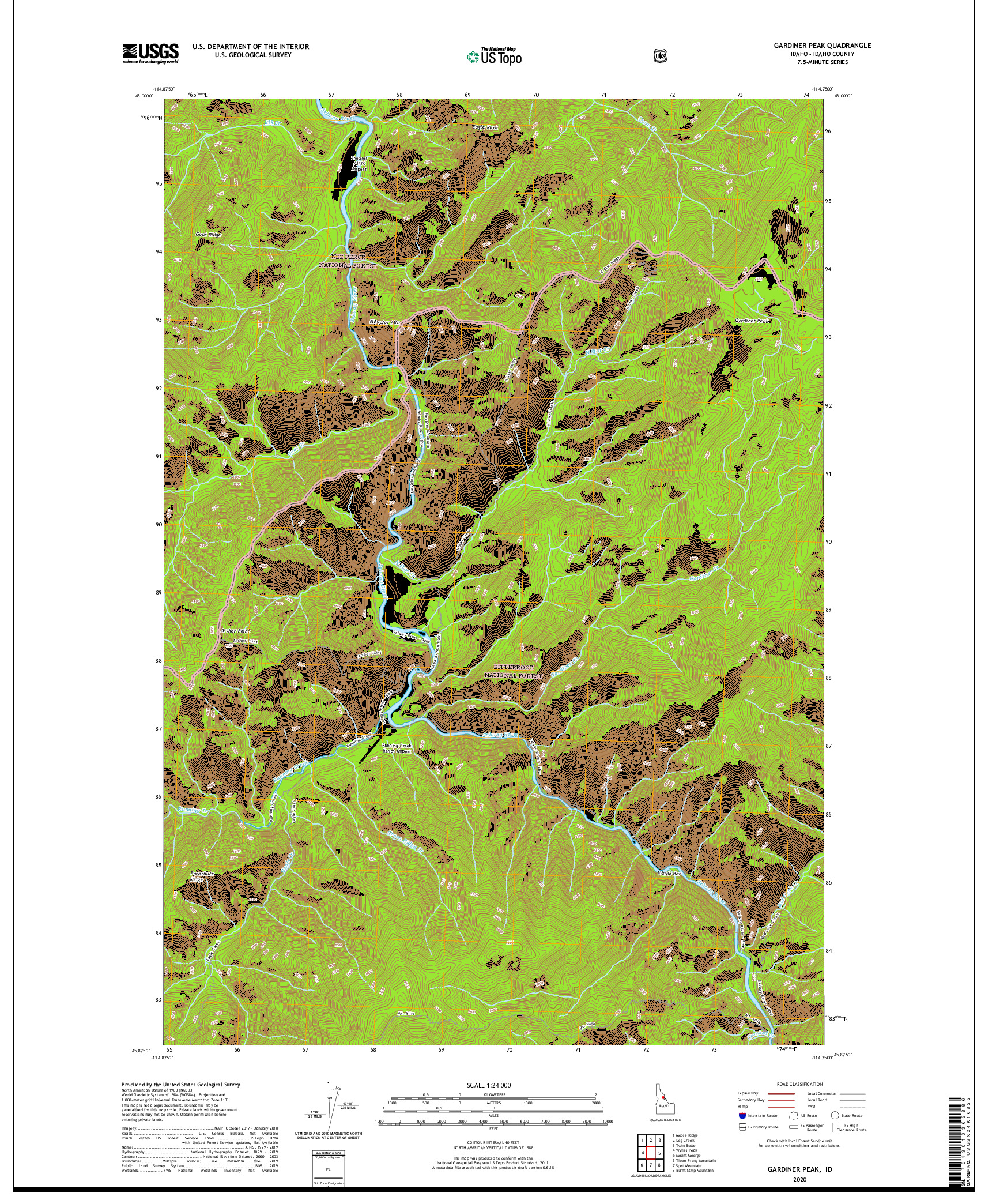 USGS US TOPO 7.5-MINUTE MAP FOR GARDINER PEAK, ID 2020