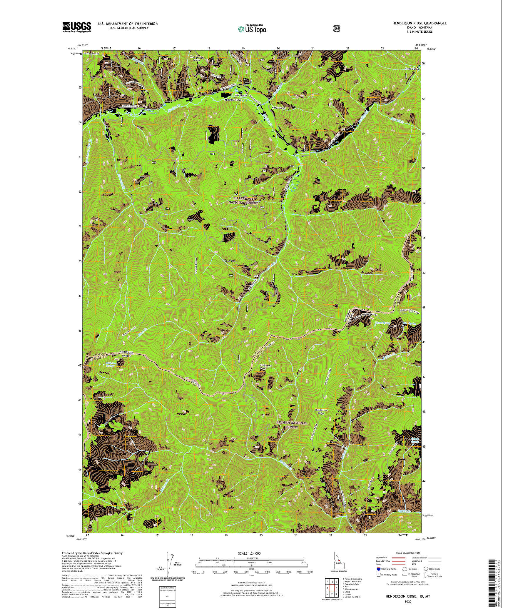 USGS US TOPO 7.5-MINUTE MAP FOR HENDERSON RIDGE, ID,MT 2020
