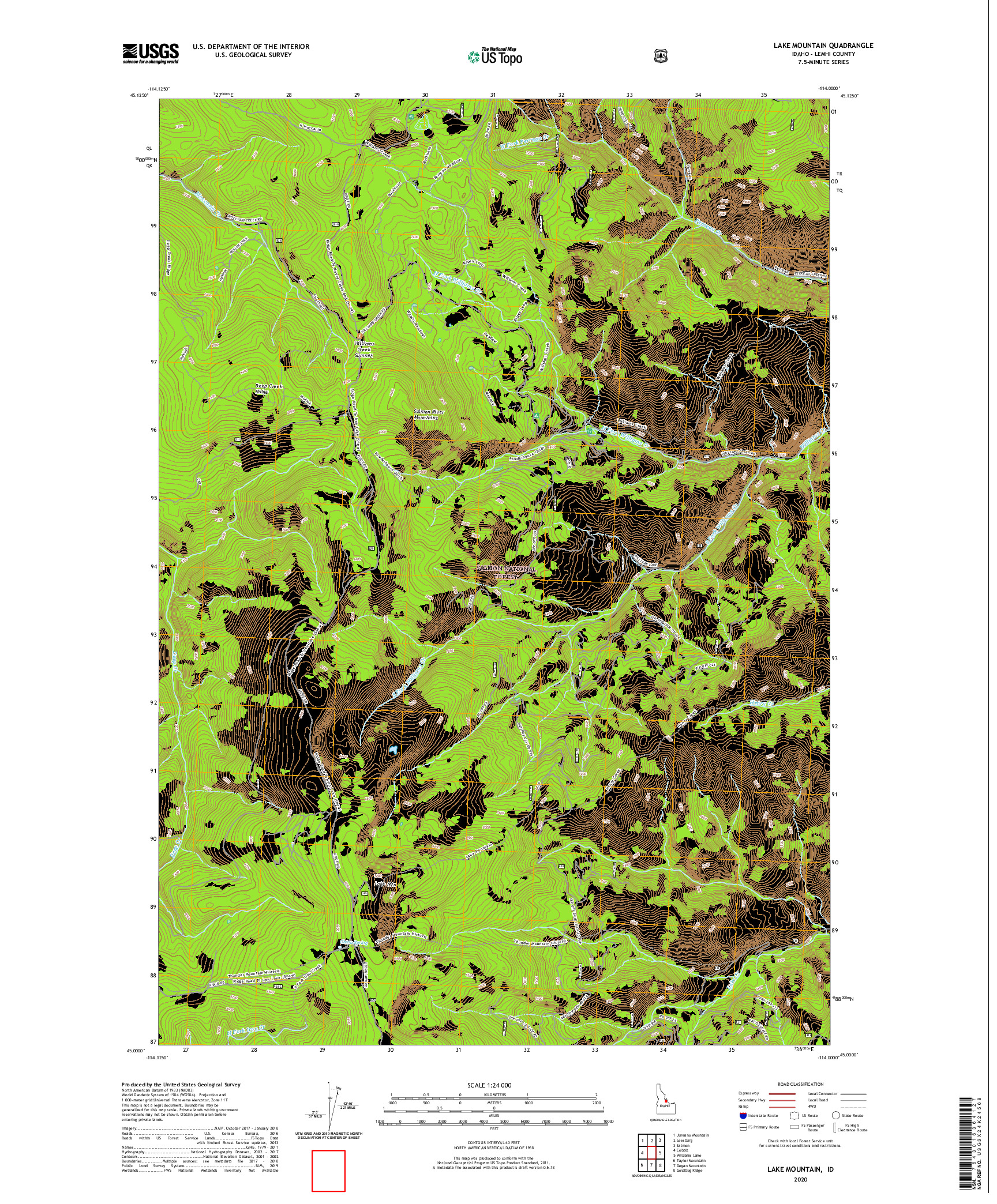 USGS US TOPO 7.5-MINUTE MAP FOR LAKE MOUNTAIN, ID 2020