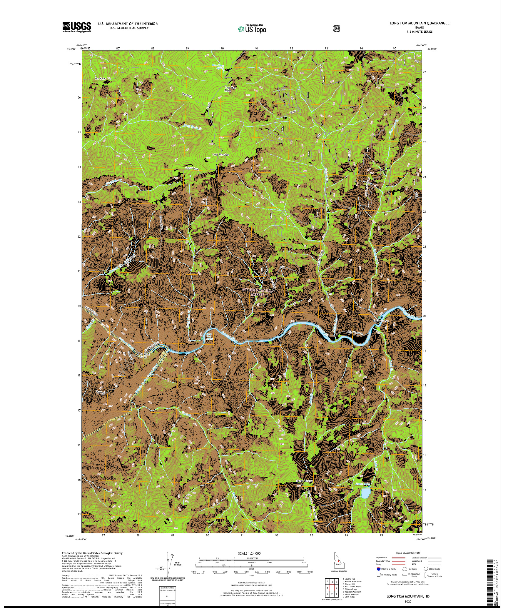 USGS US TOPO 7.5-MINUTE MAP FOR LONG TOM MOUNTAIN, ID 2020