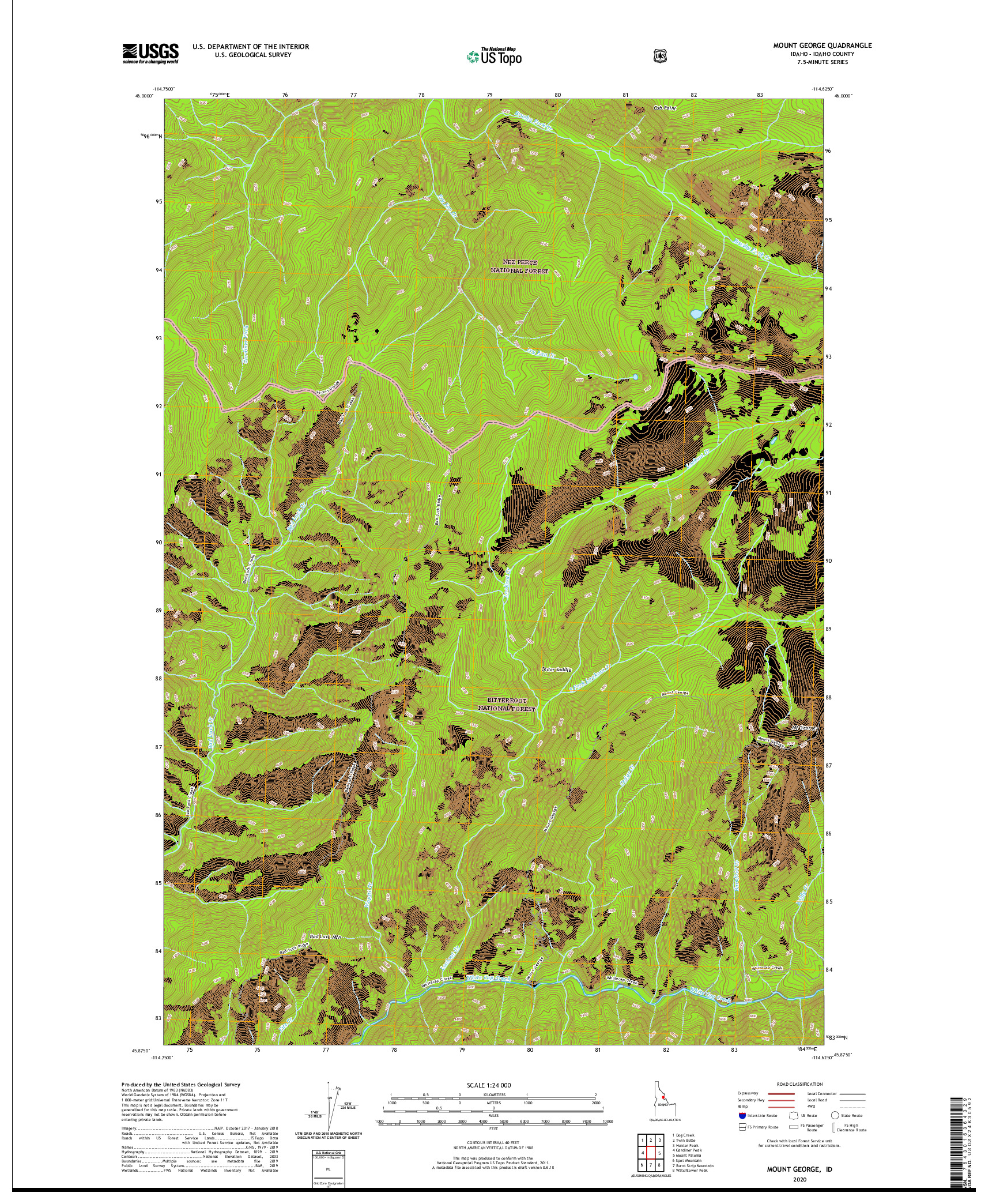 USGS US TOPO 7.5-MINUTE MAP FOR MOUNT GEORGE, ID 2020