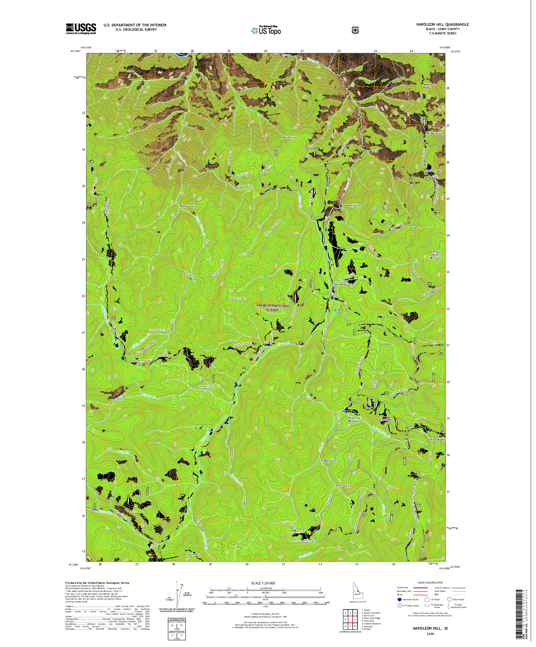USGS US TOPO 7.5-MINUTE MAP FOR NAPOLEON HILL, ID 2020