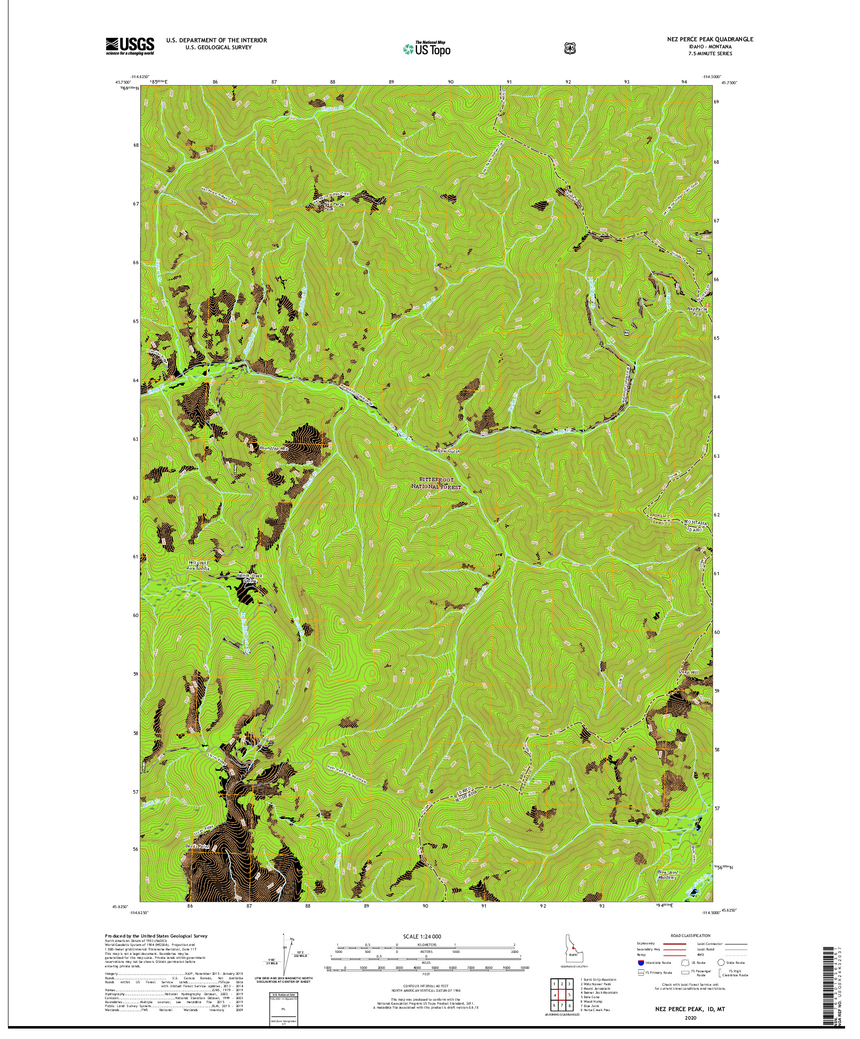 USGS US TOPO 7.5-MINUTE MAP FOR NEZ PERCE PEAK, ID,MT 2020