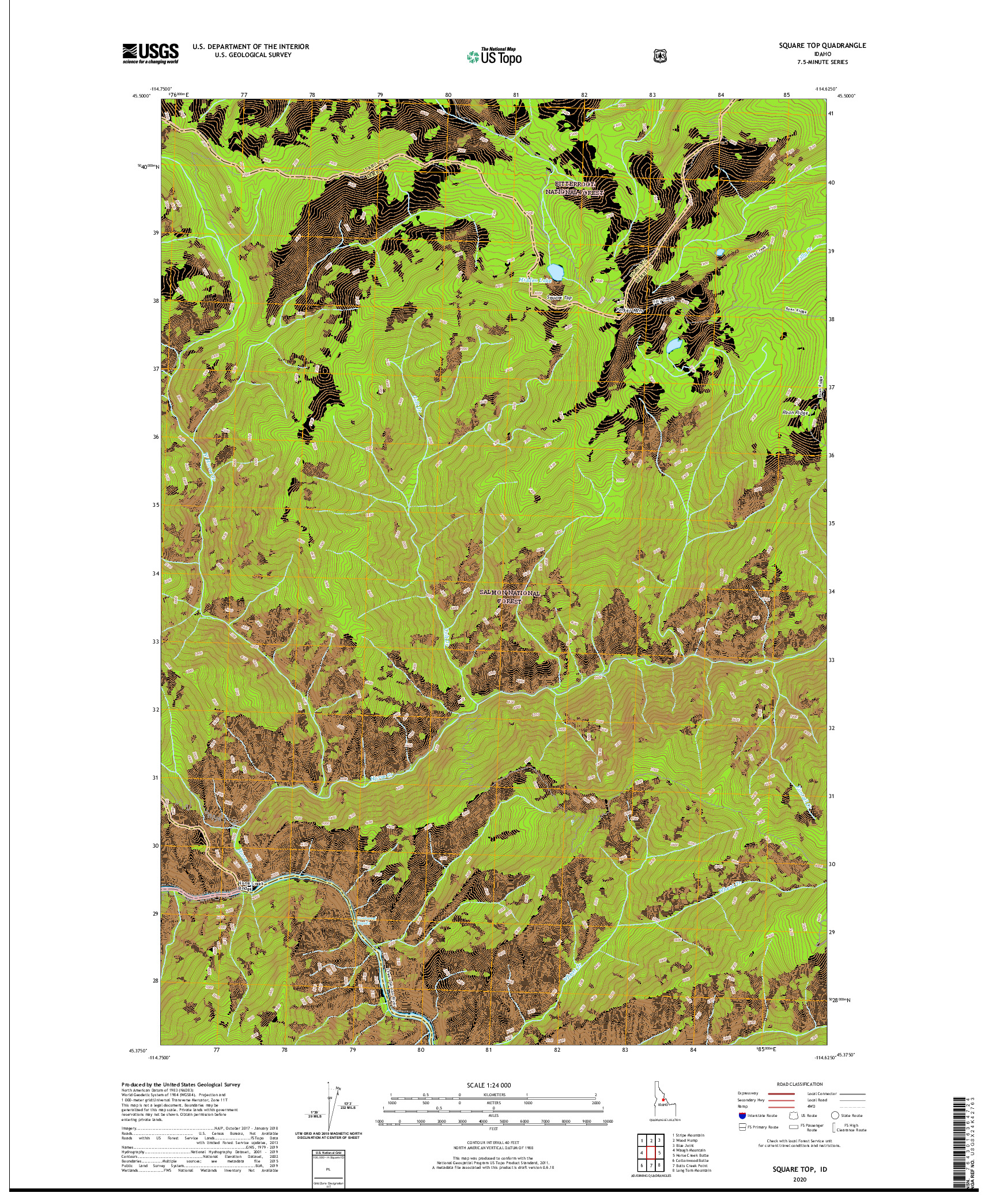 USGS US TOPO 7.5-MINUTE MAP FOR SQUARE TOP, ID 2020