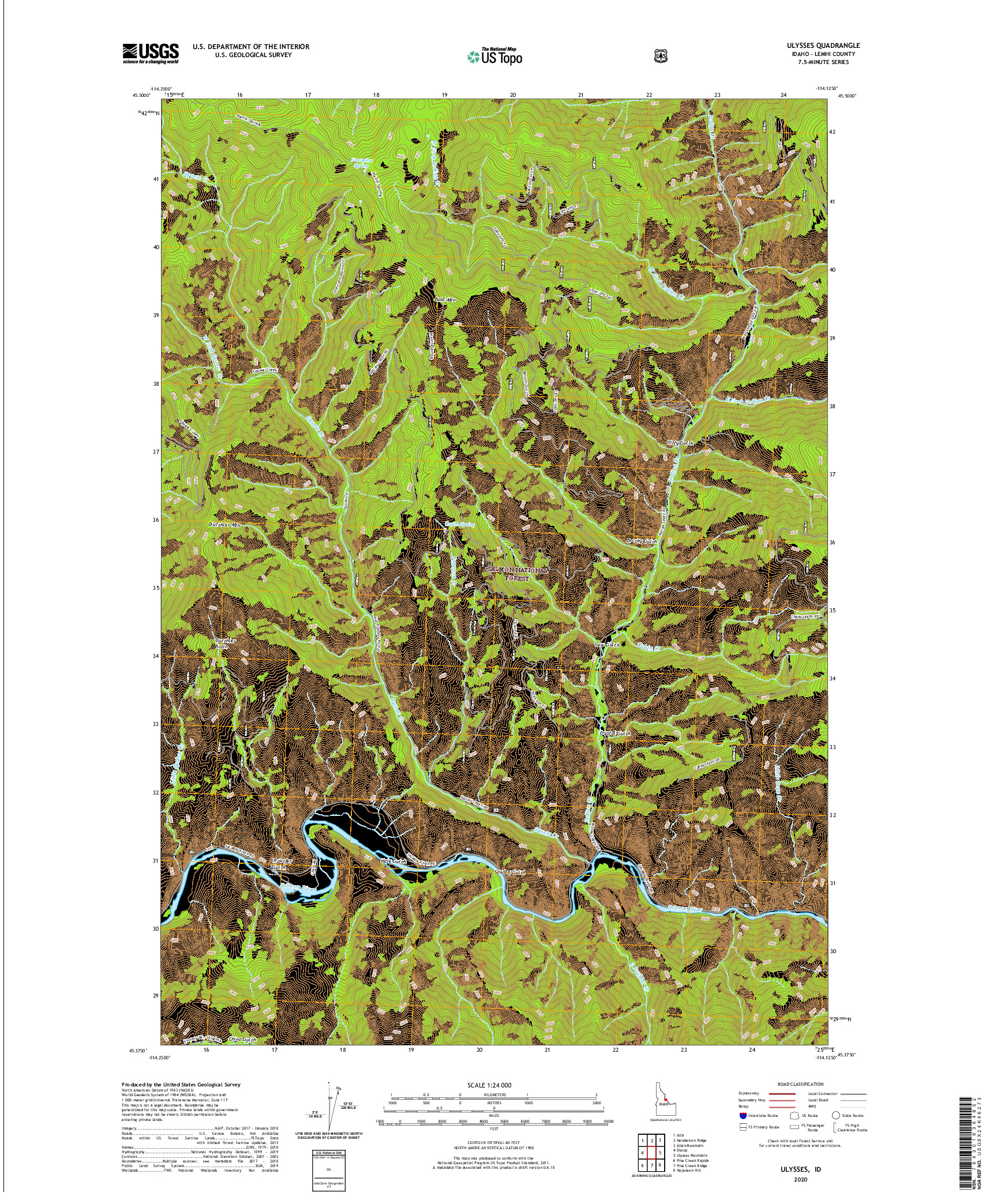 USGS US TOPO 7.5-MINUTE MAP FOR ULYSSES, ID 2020
