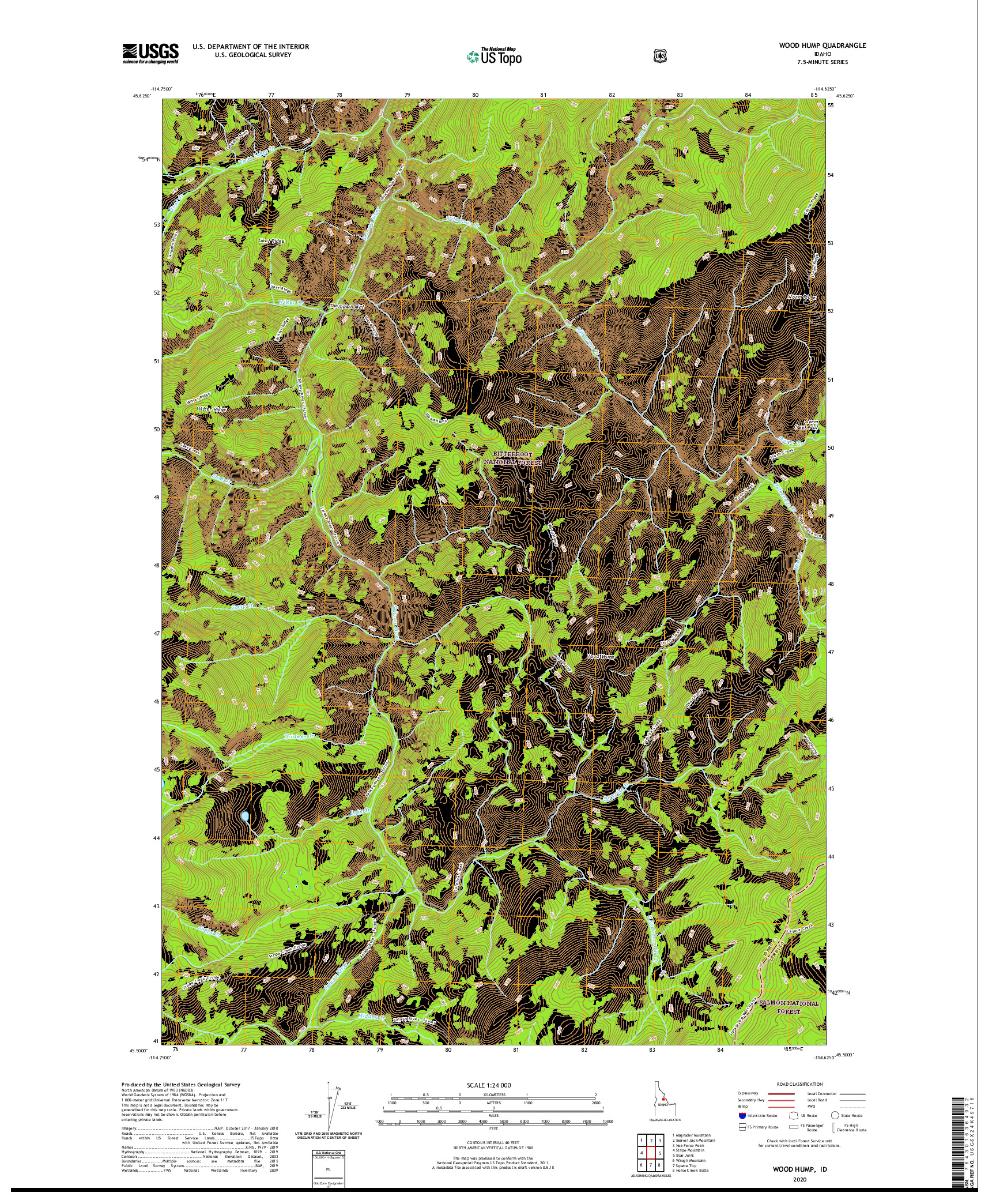 USGS US TOPO 7.5-MINUTE MAP FOR WOOD HUMP, ID 2020