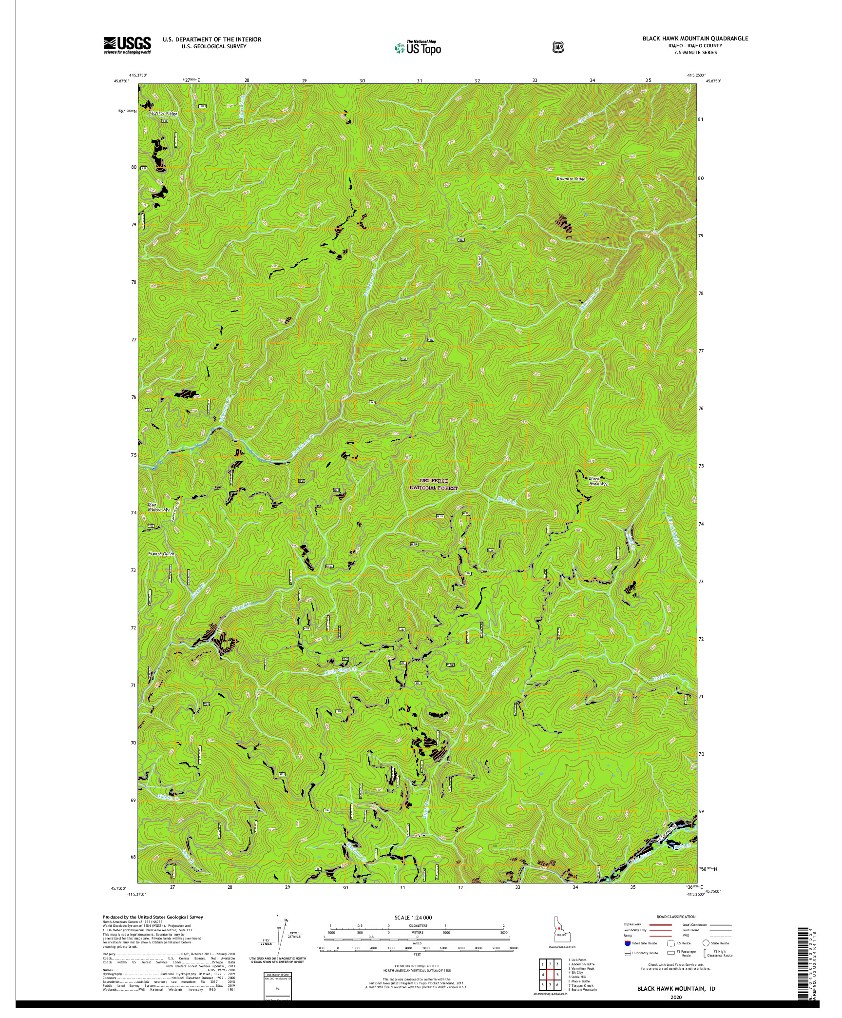USGS US TOPO 7.5-MINUTE MAP FOR BLACK HAWK MOUNTAIN, ID 2020