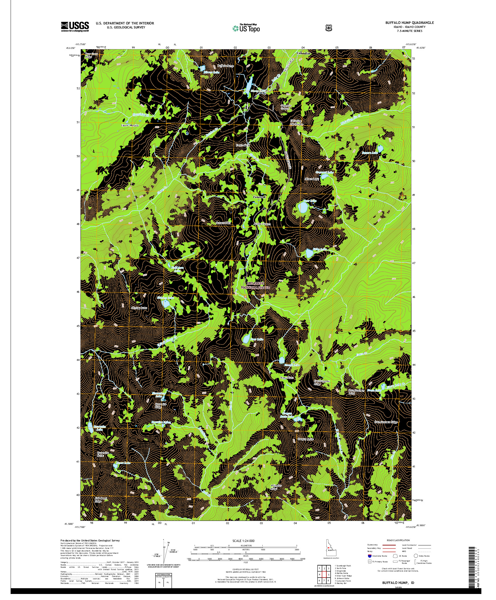 USGS US TOPO 7.5-MINUTE MAP FOR BUFFALO HUMP, ID 2020