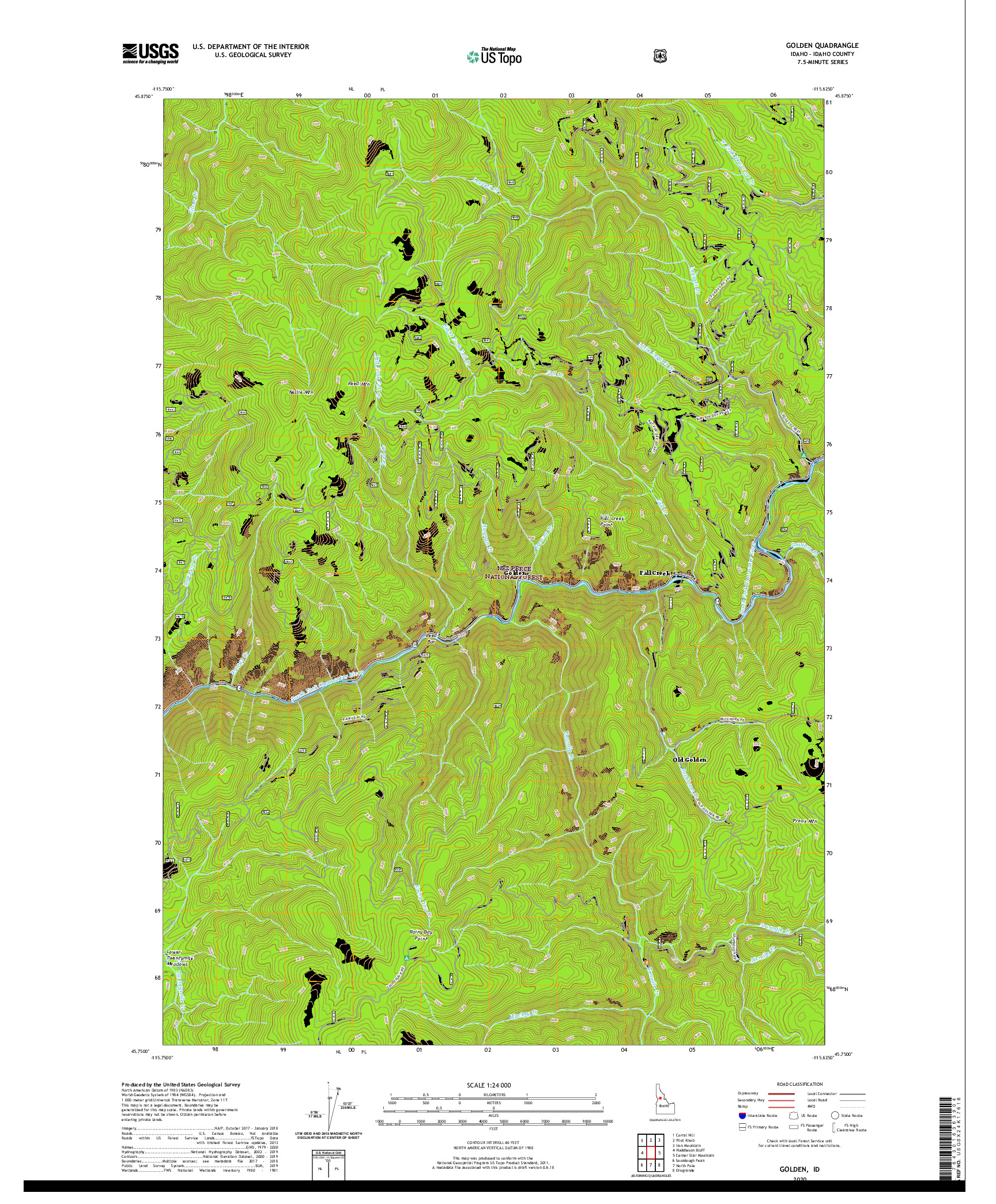 USGS US TOPO 7.5-MINUTE MAP FOR GOLDEN, ID 2020